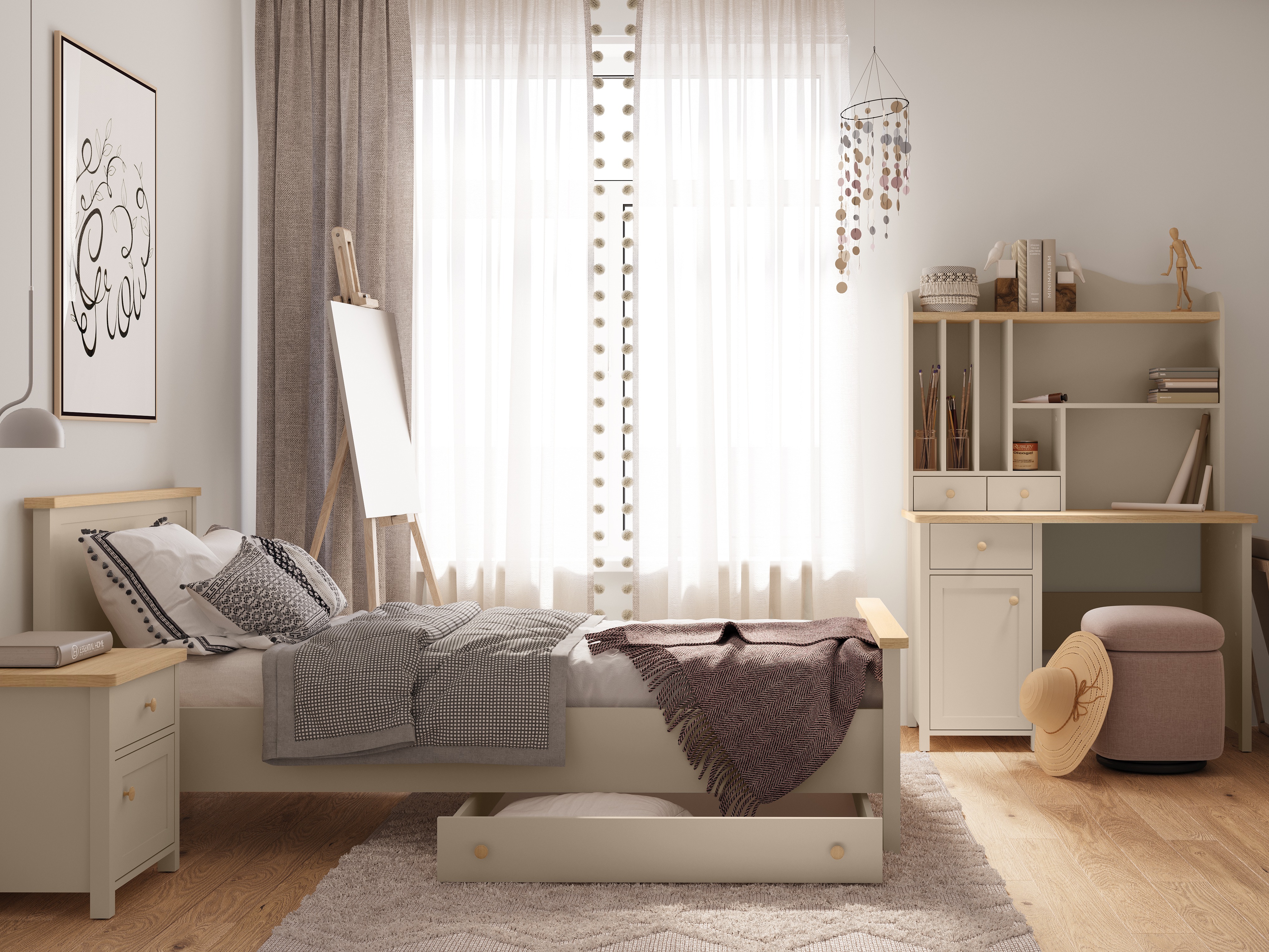Rúm Romelbo 148 (Beige + Eik)