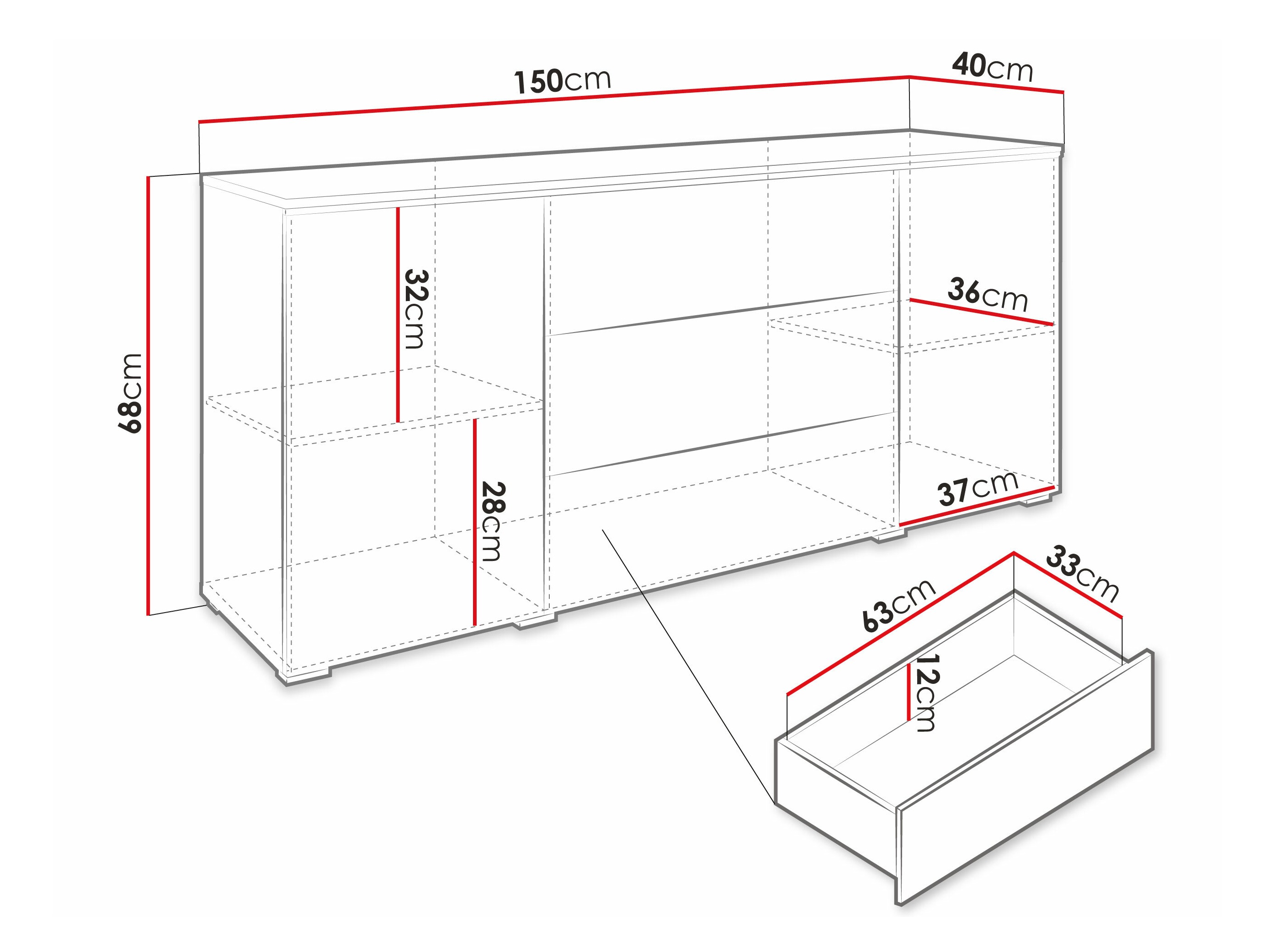 Kommóða Mirfivo 102 (Steinsteypa + Hvítt háglans)