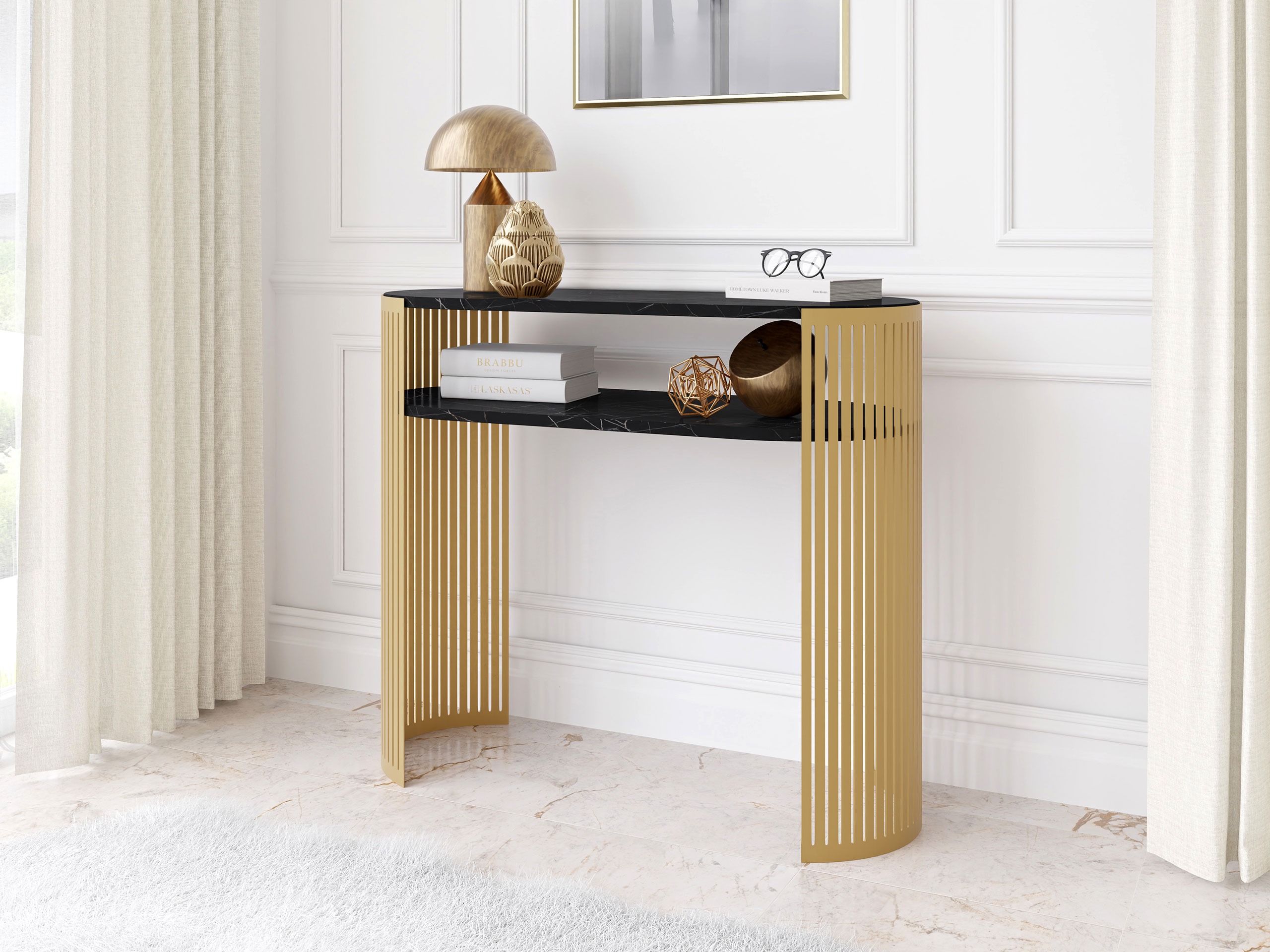 Console borð Civer II (Gylltur + Svartur marmari)
