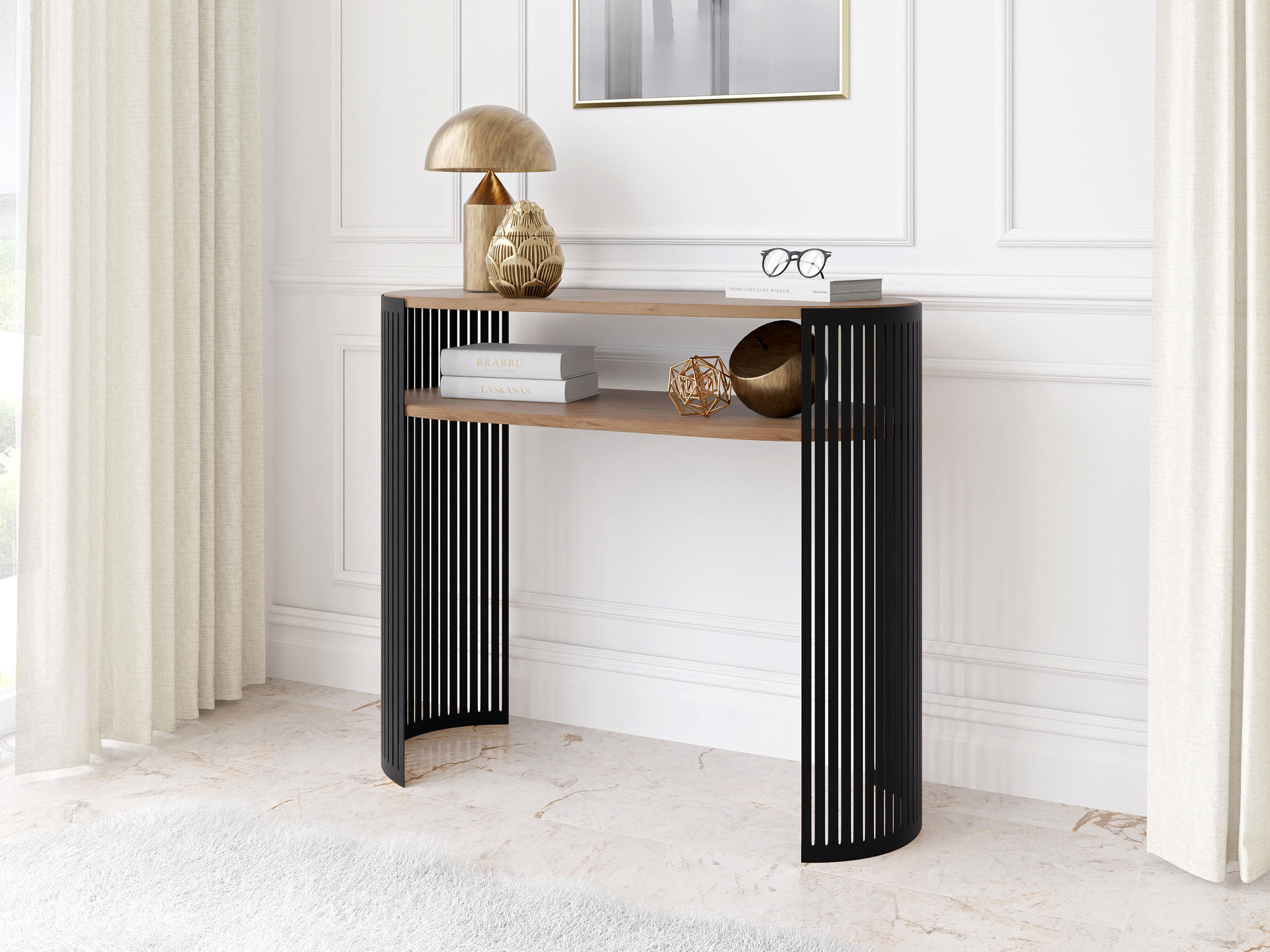 Console borð Civer (Svartur + Craft-gyllt eik)