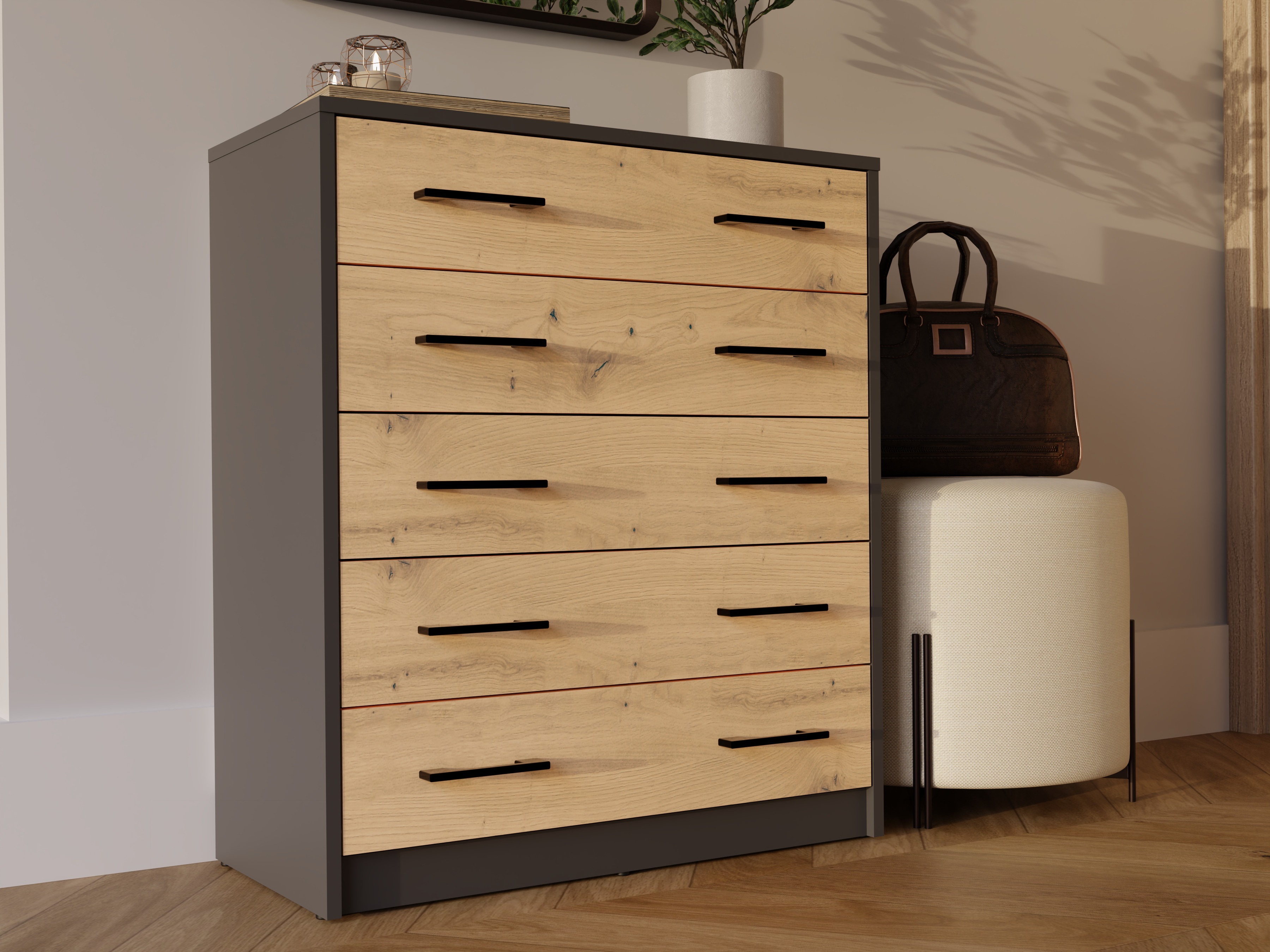 Skóskápur Mandeville 372 (Artisan-eik + Antrasít)