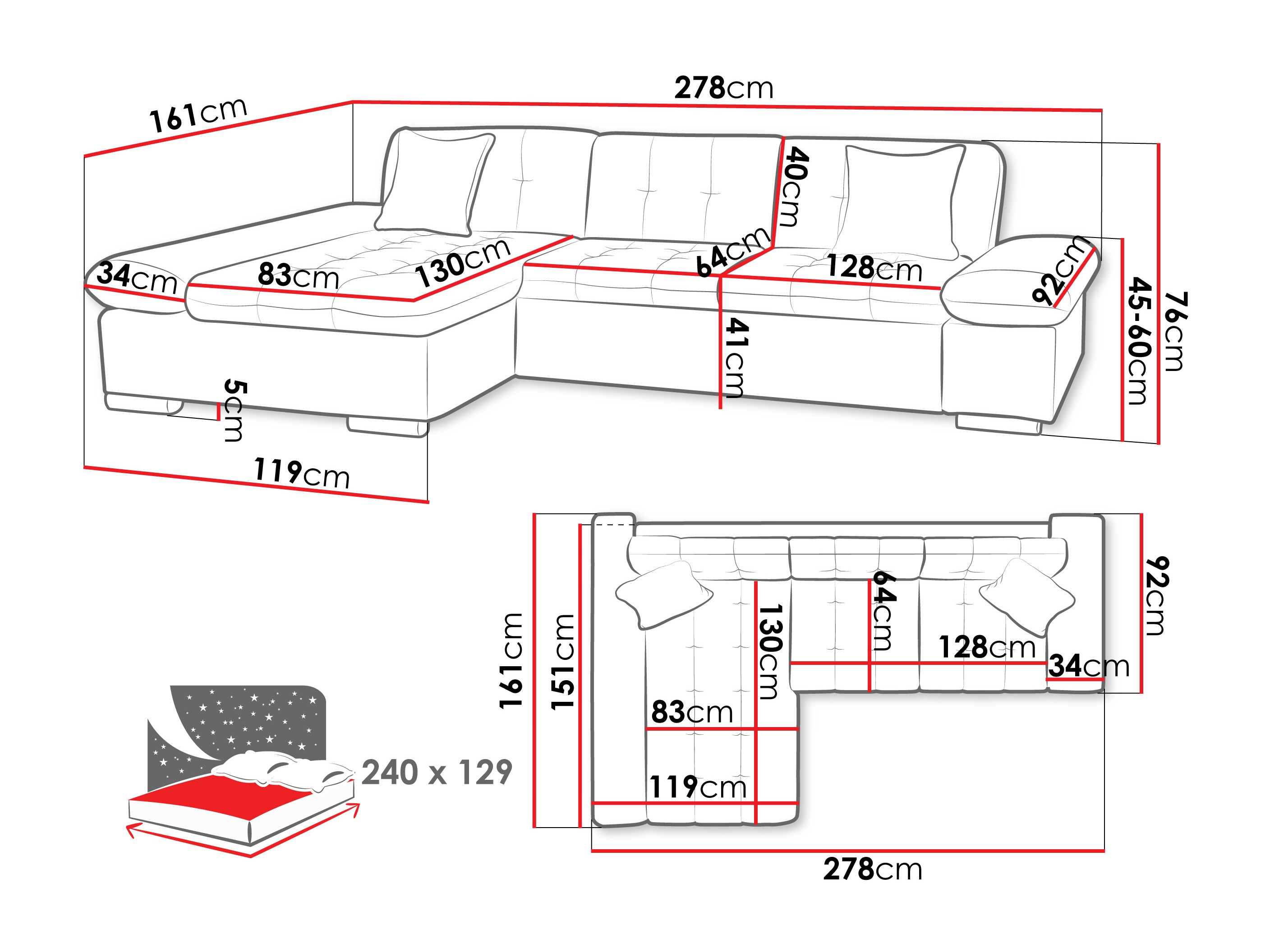 Horn­sófi Comfivo Sanitas II (Maya 09 + Maya 20)