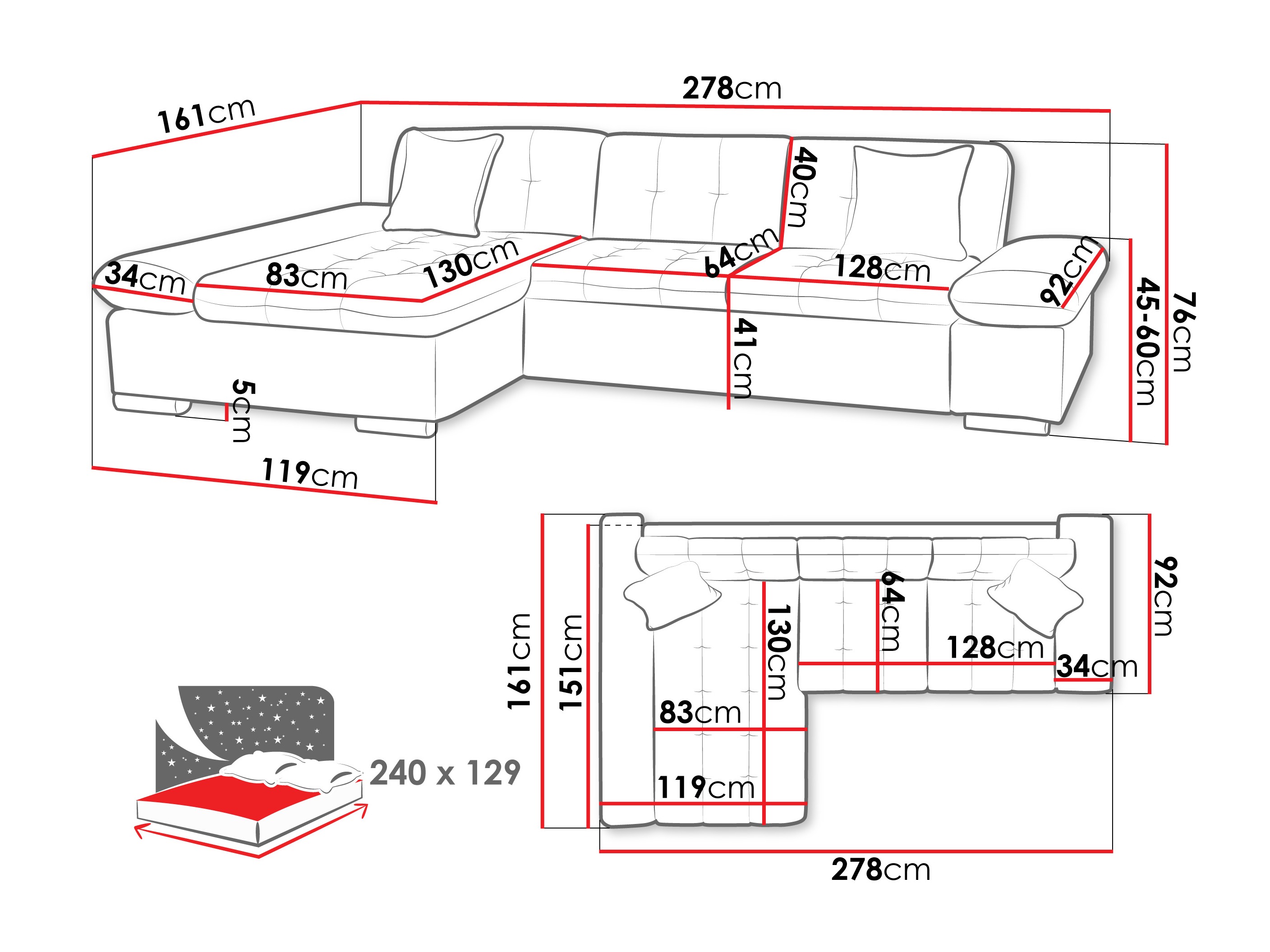 Horn­sófi Comfivo Sanitas II (Maya 09 + Maya 20)