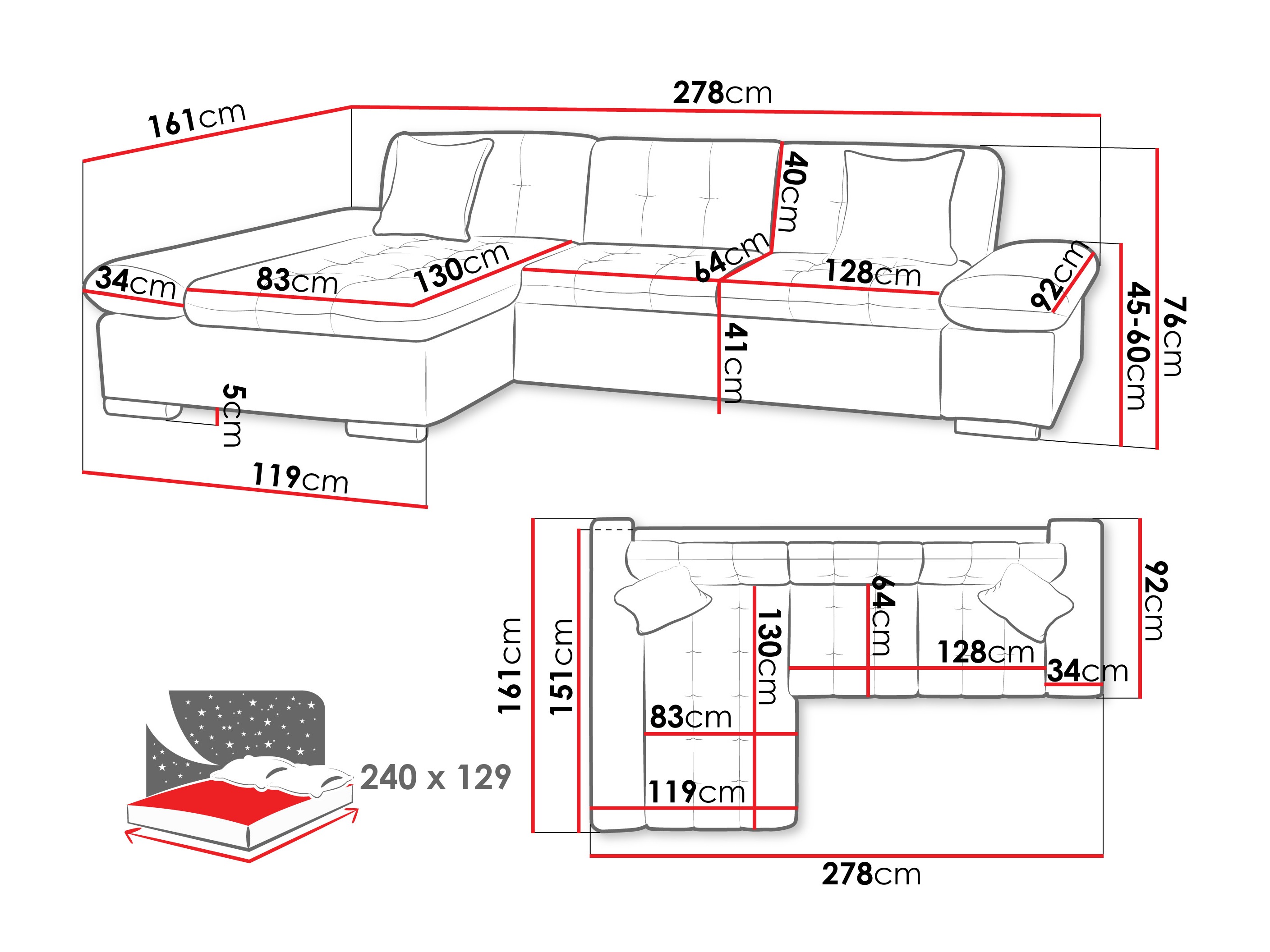 Horn­sófi Comfivo Sanitas II (Piano 21 + Mokka 03)