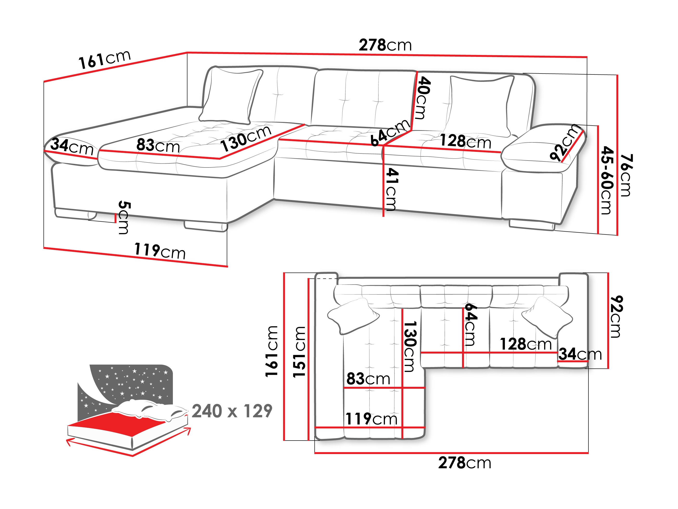 Horn­sófi Comfivo Sanitas II (Piano 21 + Mokka 03)