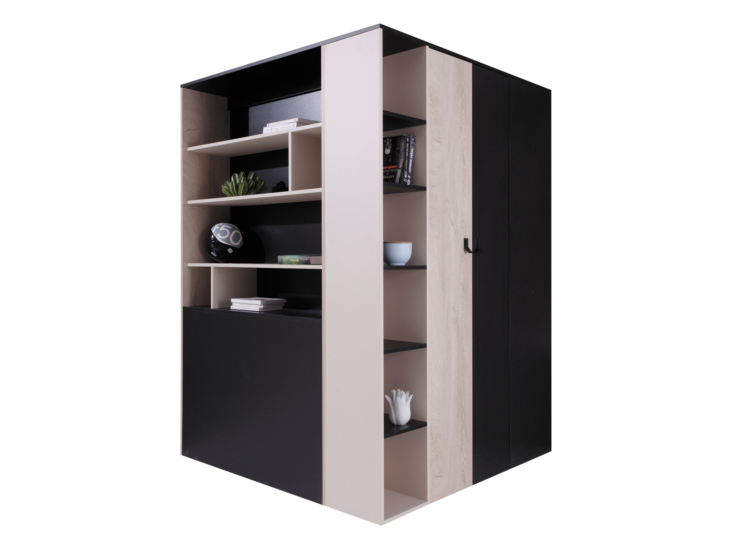 Hornfataskápur Camteso 113 (Svartur + Eik + Beige)