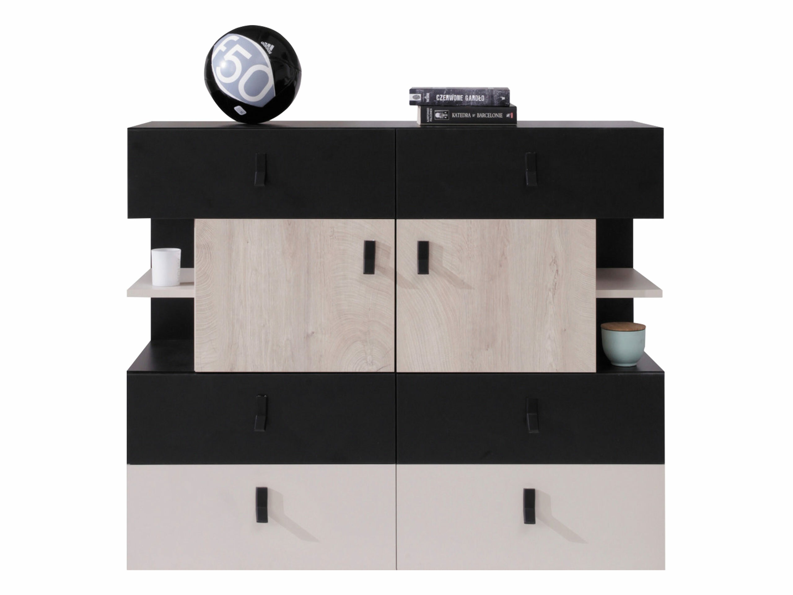 Kommóða Camteso 106 (Svartur + Eik + Beige)