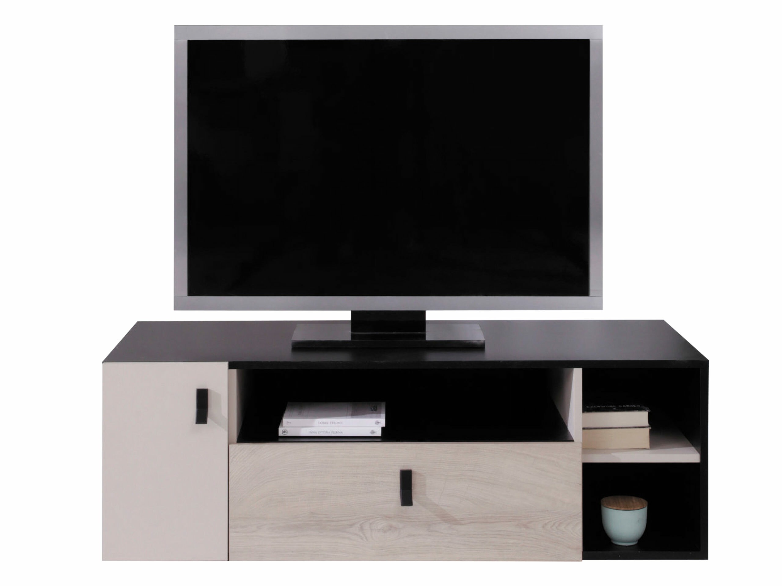 Sjónvarpsskápur Camteso 108 (Svartur + Eik + Beige)