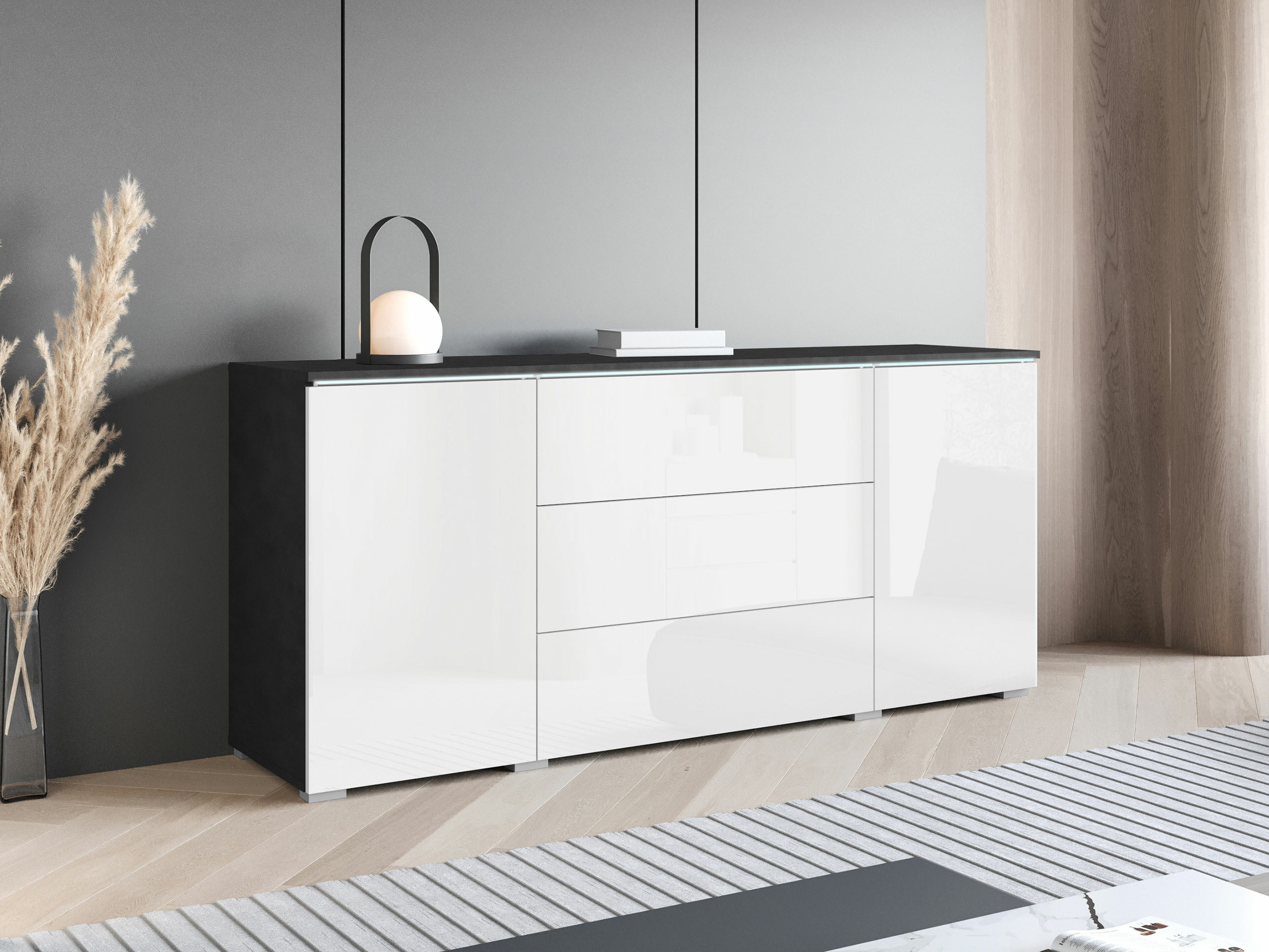 Kommóða Mirfivo 102 (Matera-grátt + Hvítt háglans)