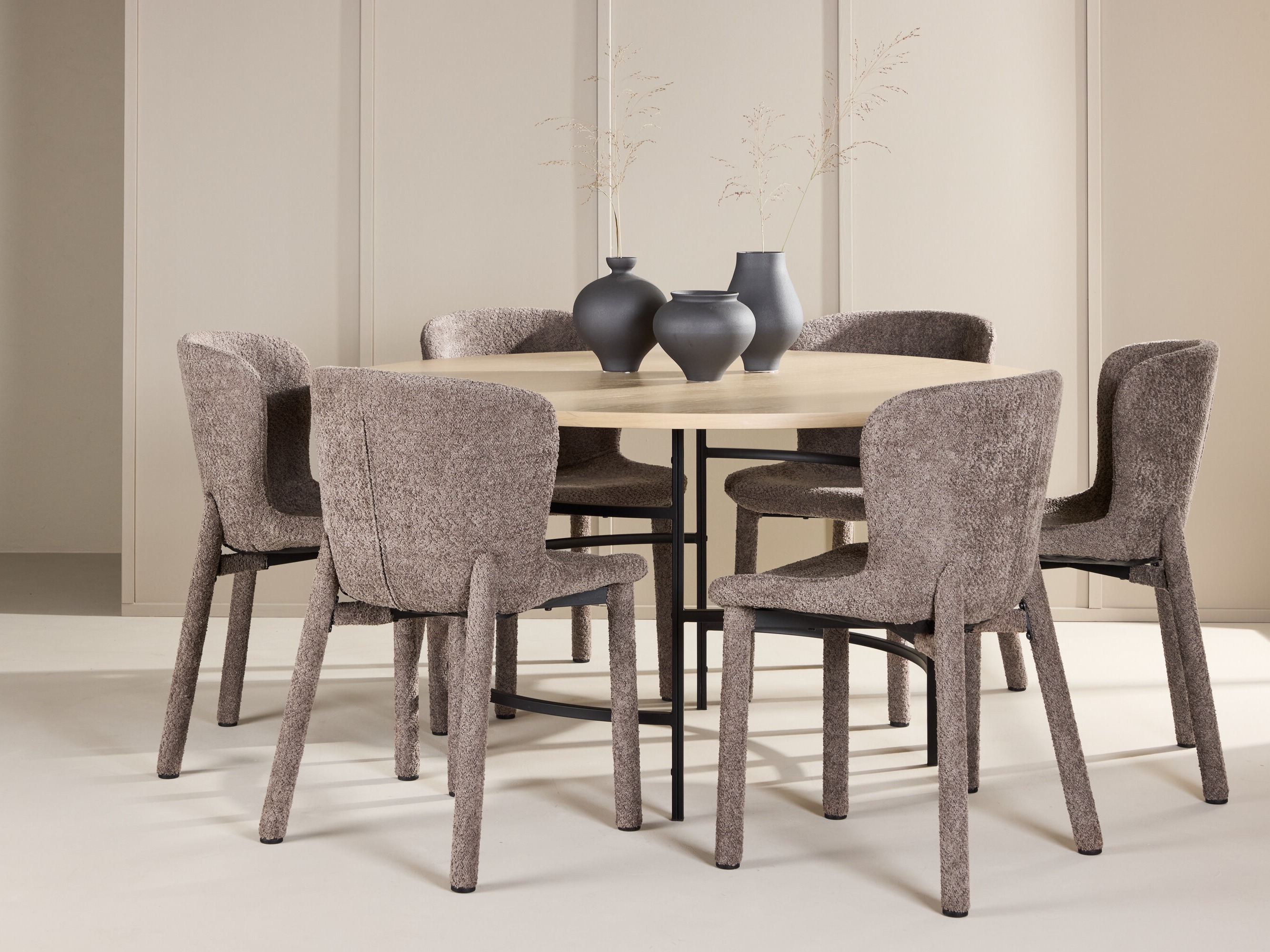 Borðstofusett Dallas 4987 (Ljósbrúnn + Svartur)
