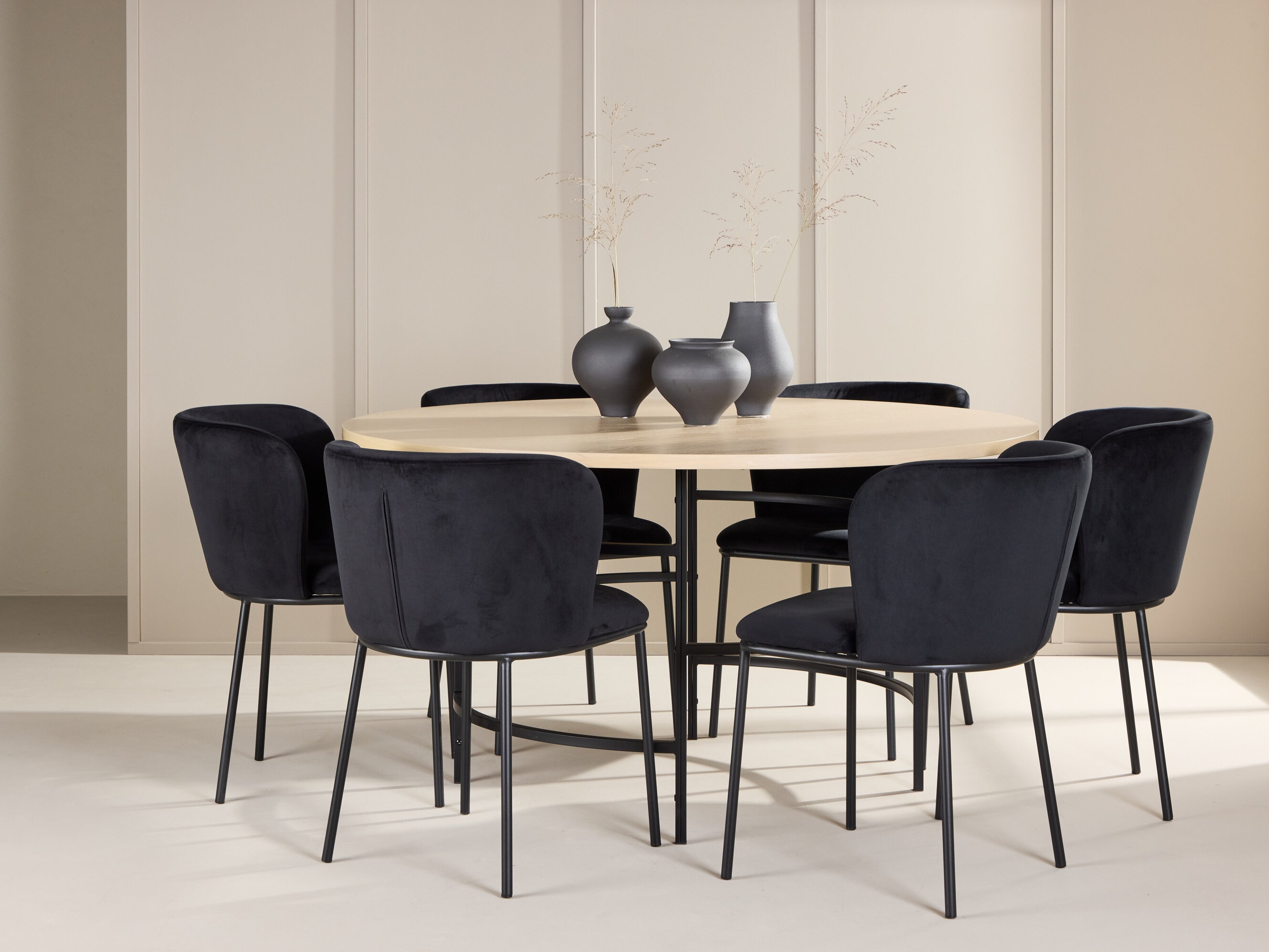 Borðstofusett Dallas 5015 (Ljósbrúnn + Svartur)