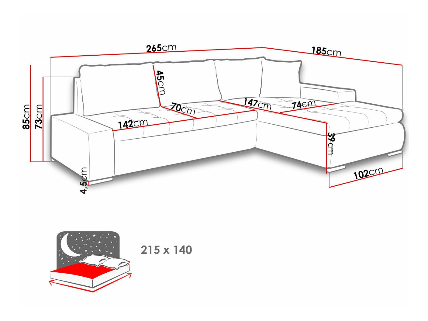 Horn­sófi Comfivo Nitor I (Lux 05 + Lux 06)