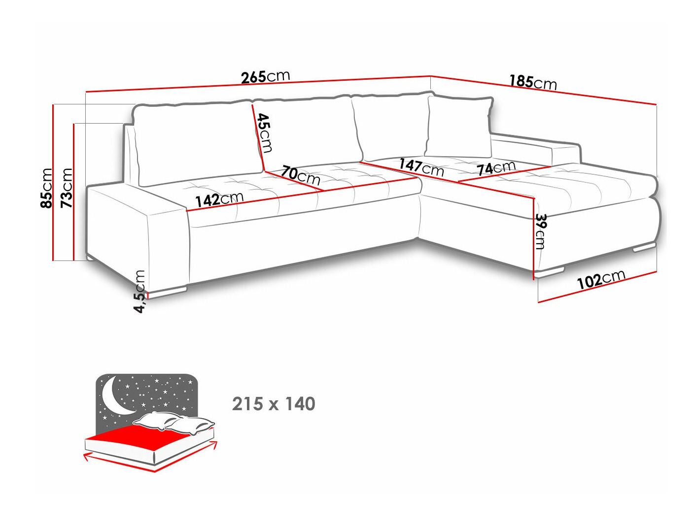 Horn­sófi Comfivo Nitor I (Soft 017 + Lux 06)