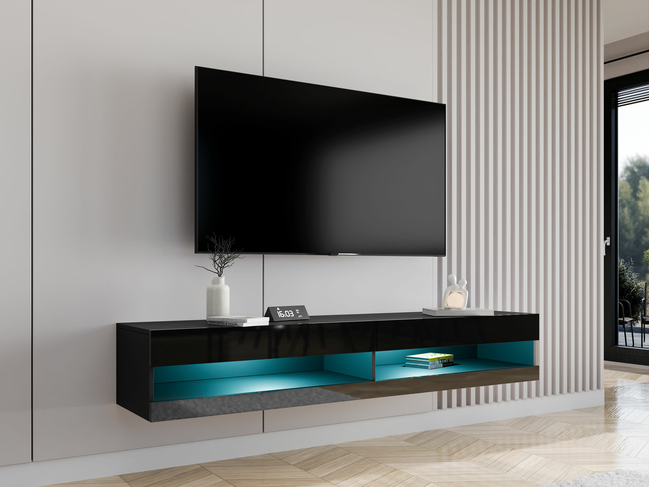 Sjónvarpsskápur Vilrin (Svartur + Svart háglans)