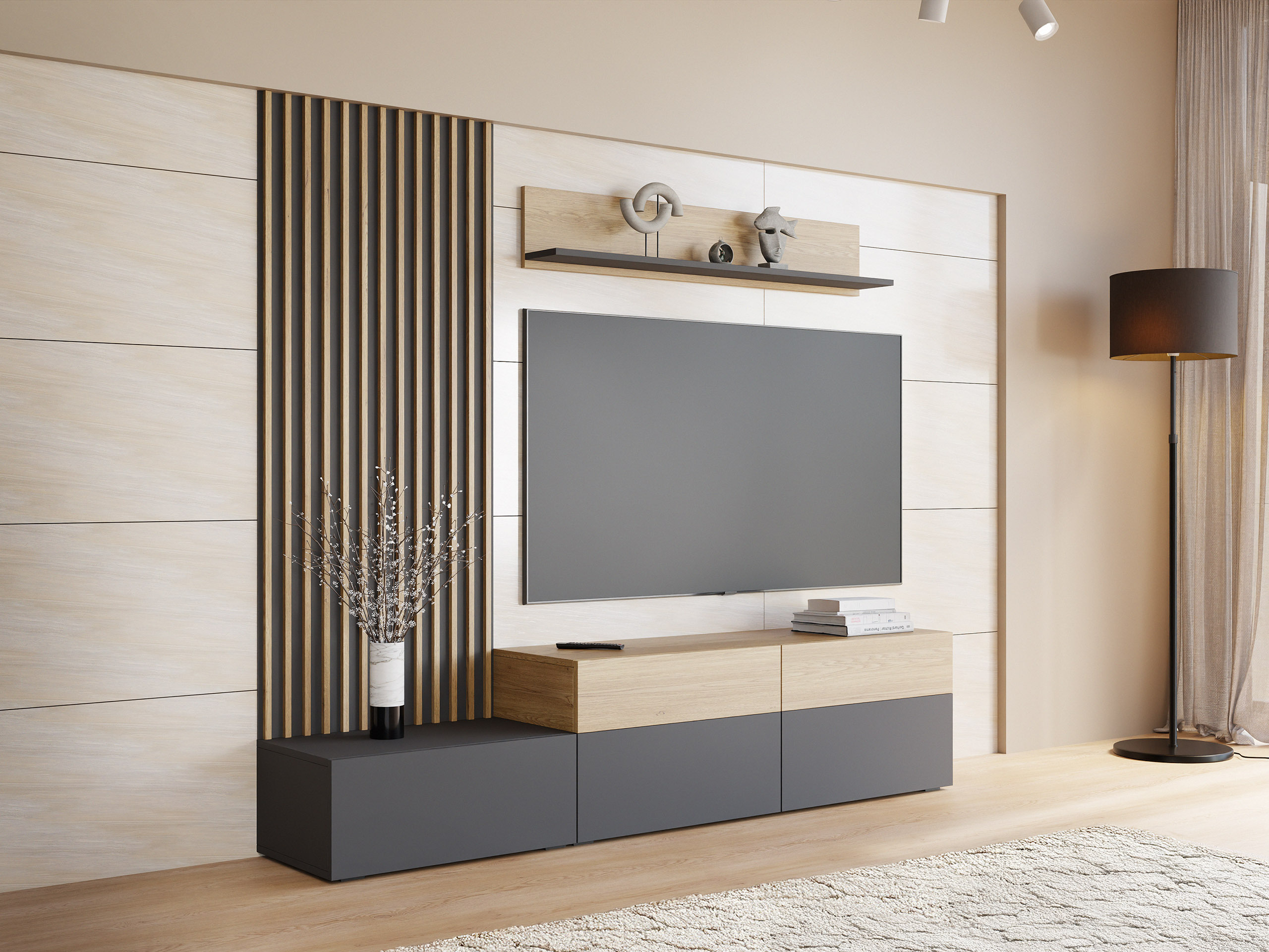 Stofusett Comfivo Munium I (Grafít + Eik)
