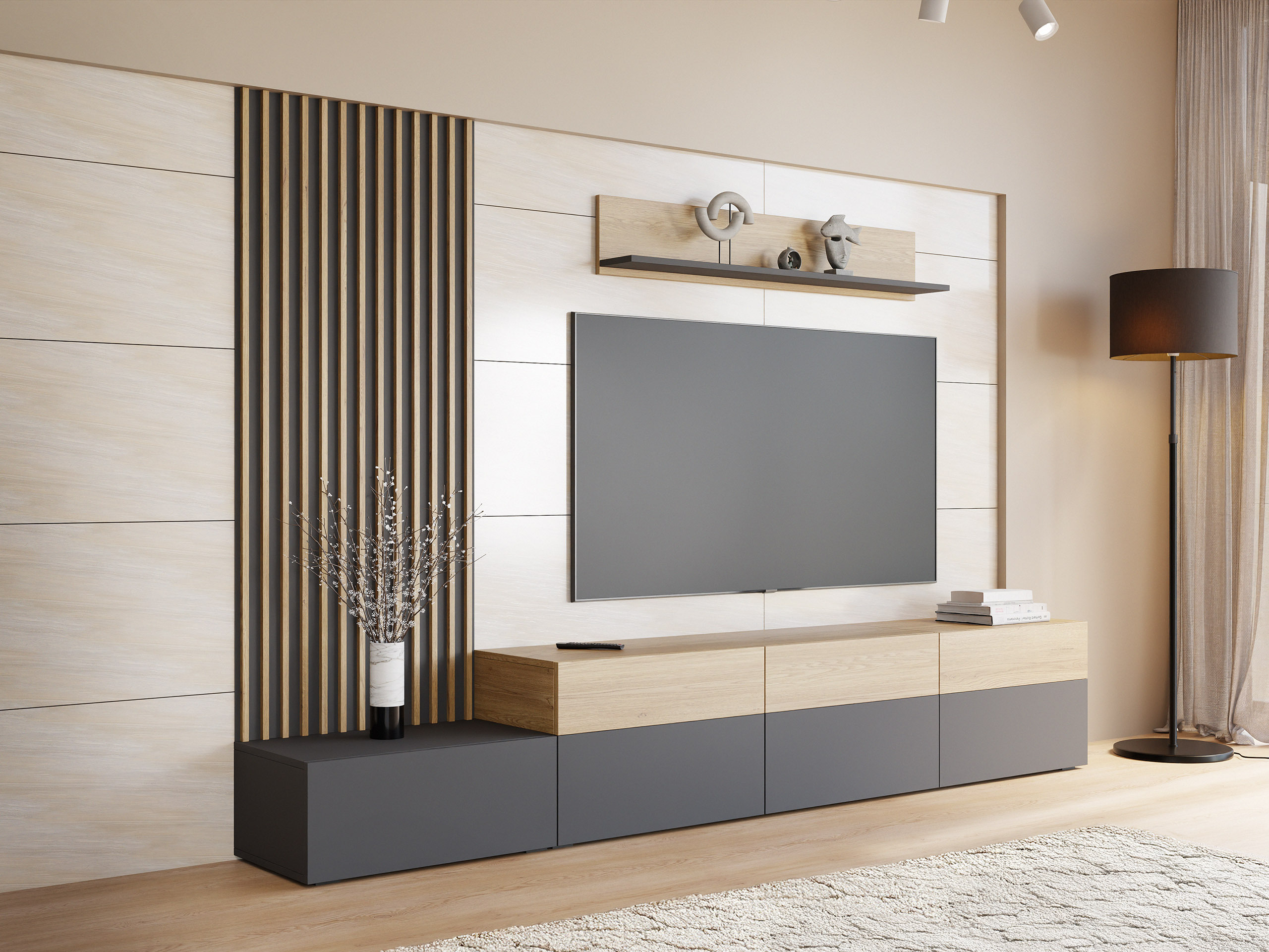 Stofusett Comfivo Munium II (Grafít + Eik)