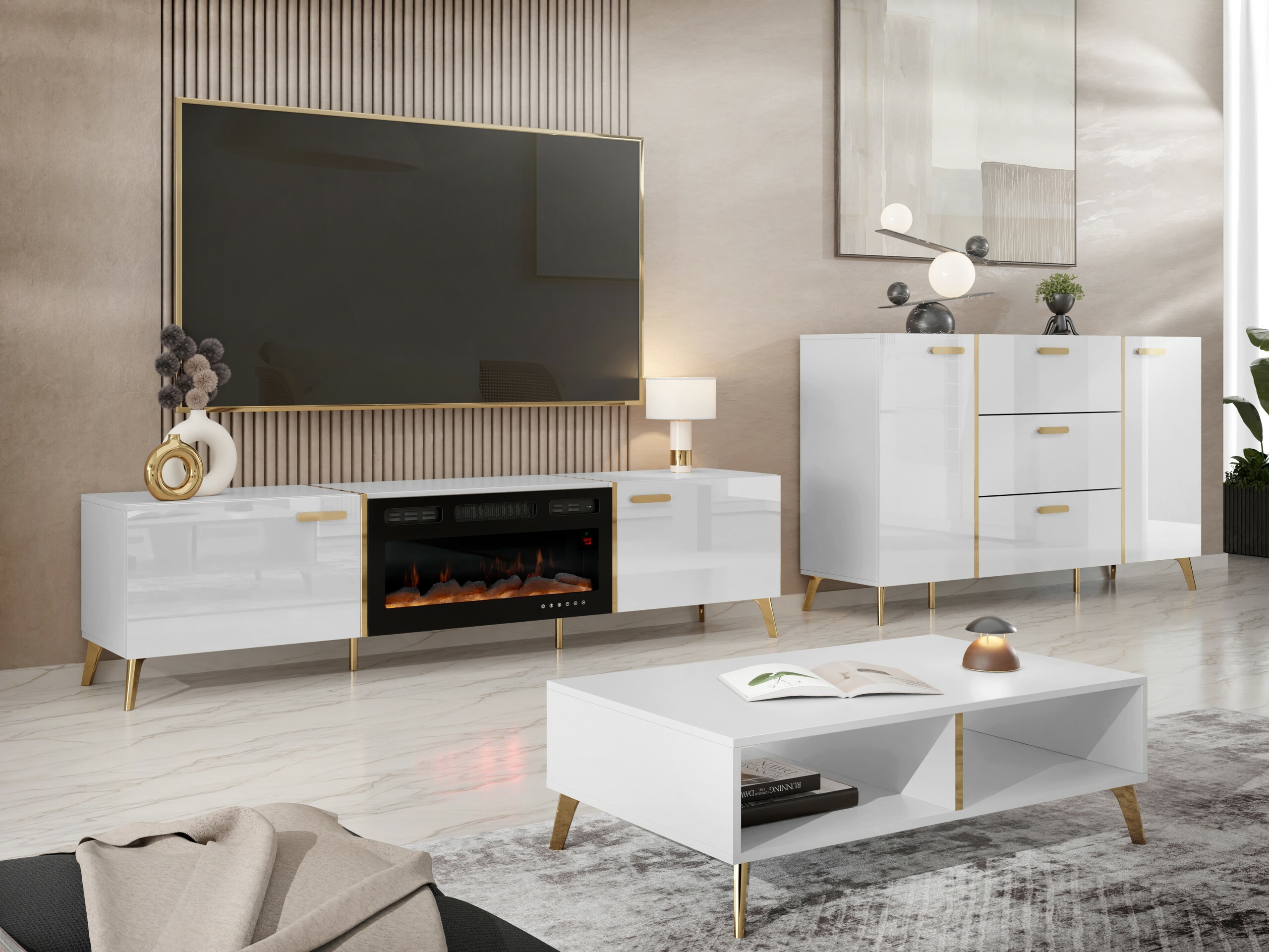 Sjónvarpsskápur Comfivo Capella III (Hvítur + Hvítt háglans)