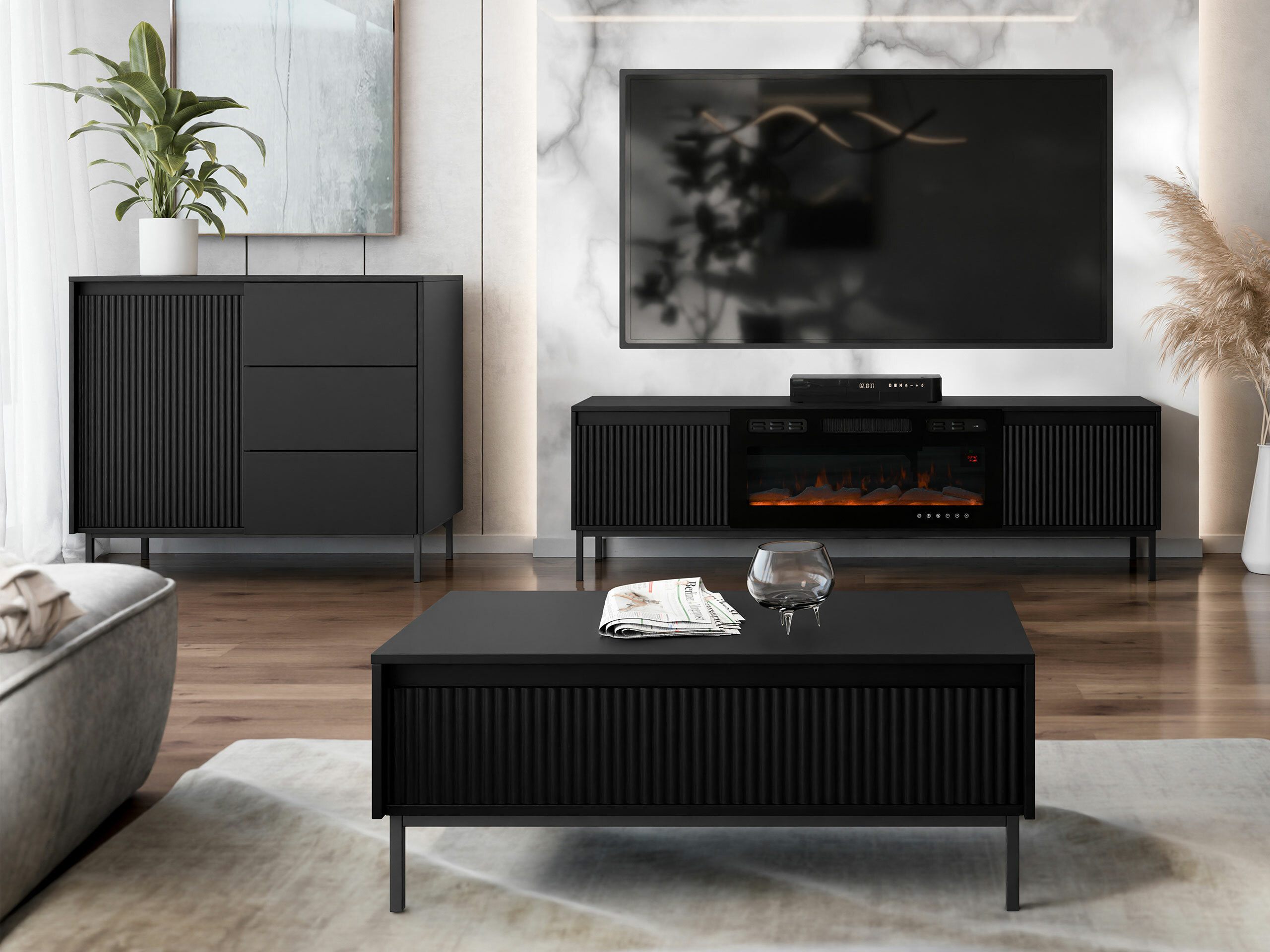 Stofusett Comfivo Delruva IV (Svartur)