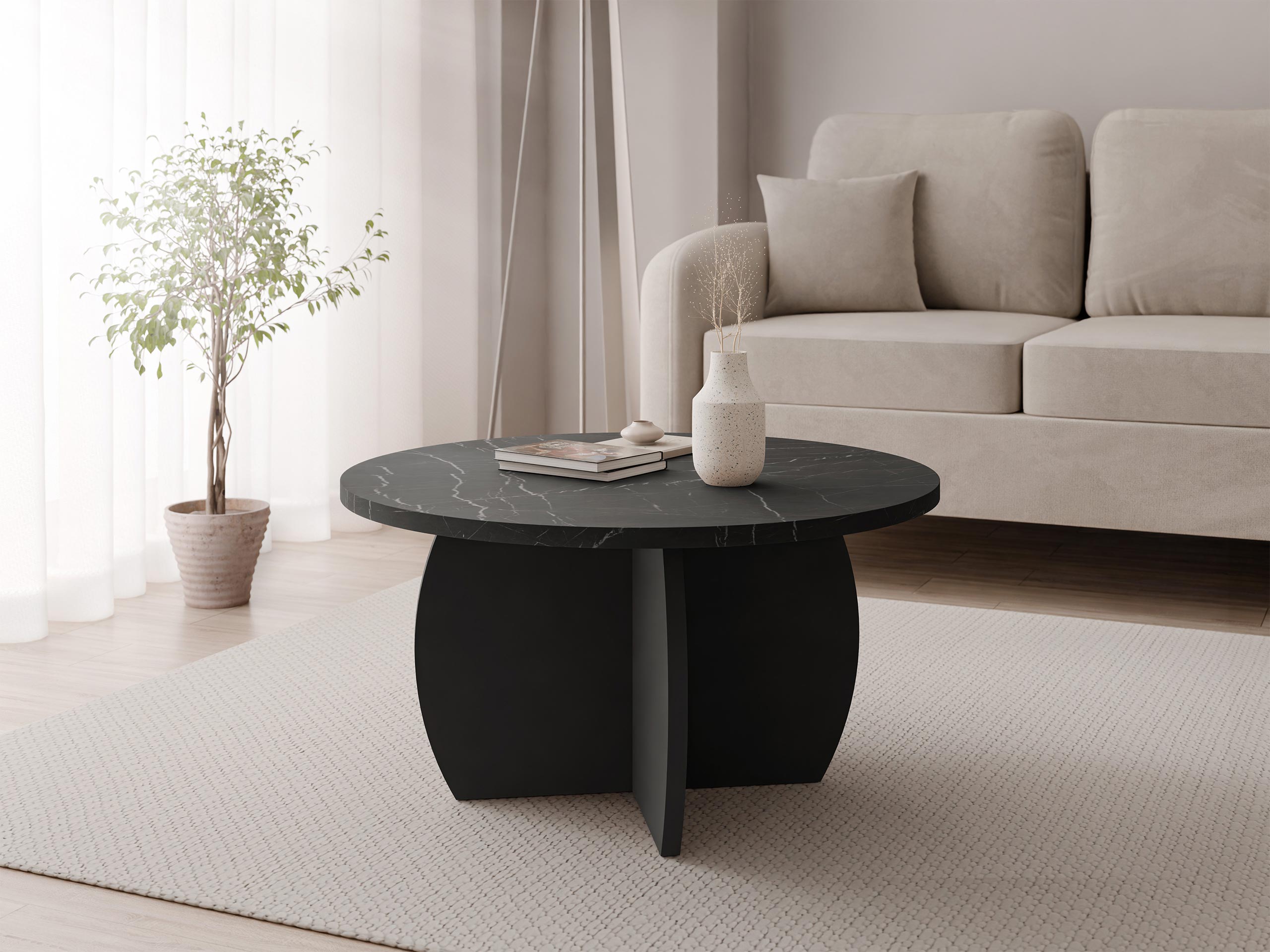 Sófaborð Comfivo Pagas (Svartur marmari + Svartur)