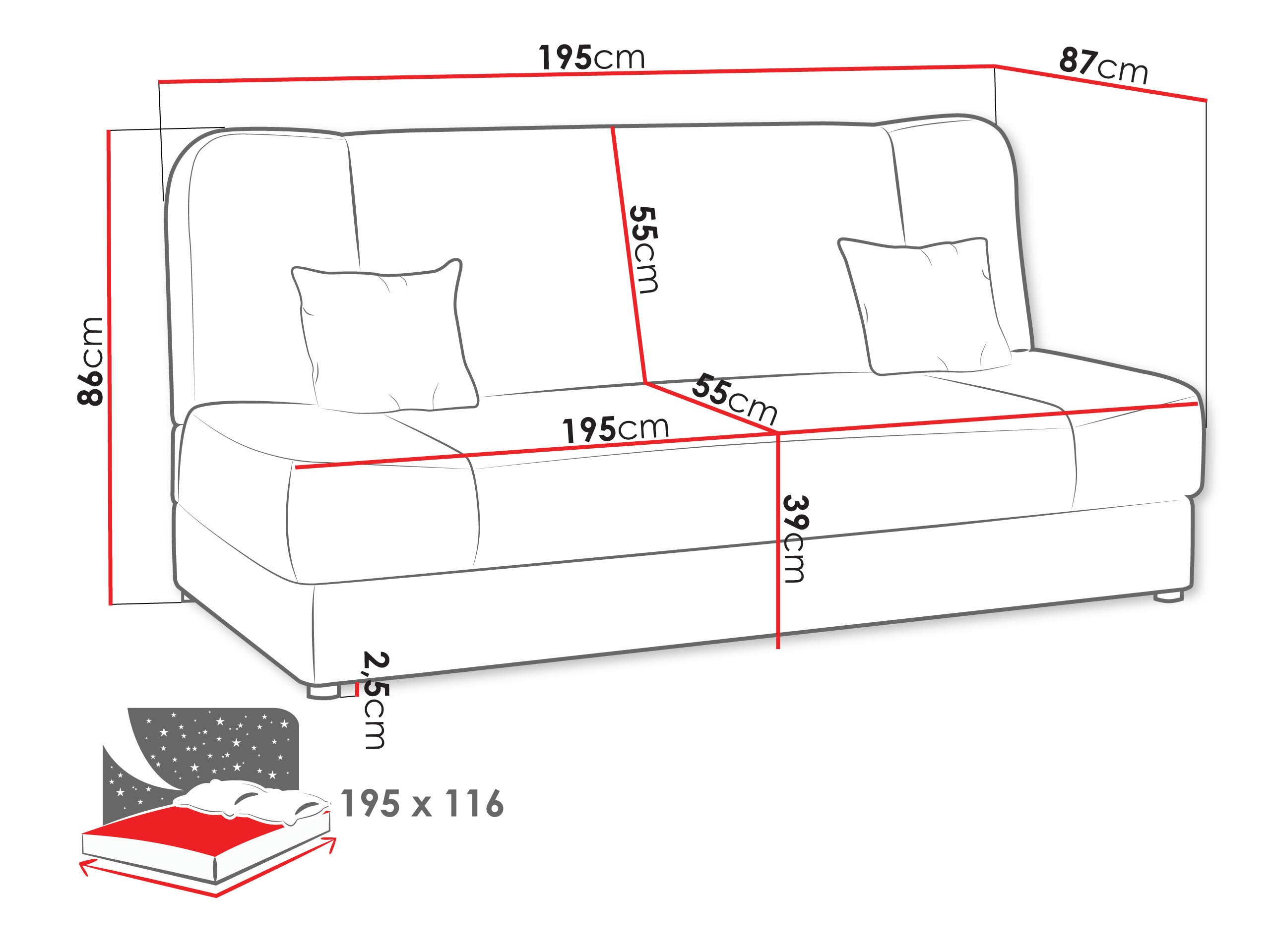 Svefnsófi Comfivo Cera (Lux 05 + Lux 06)