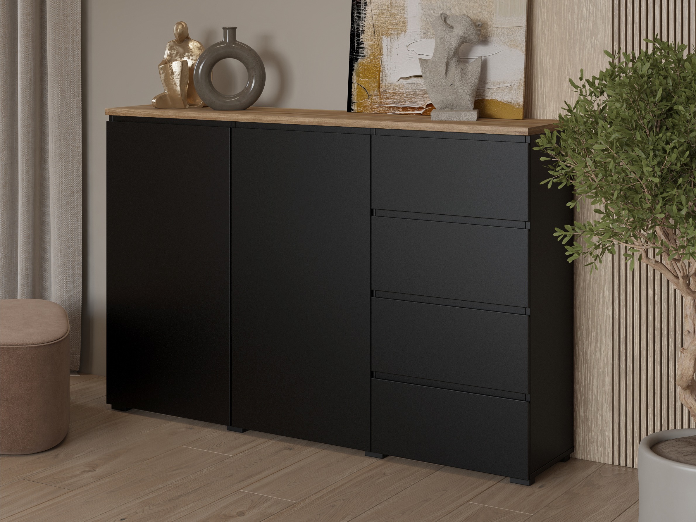 Kommóða Baletu 109 (Svartur + Eik)
