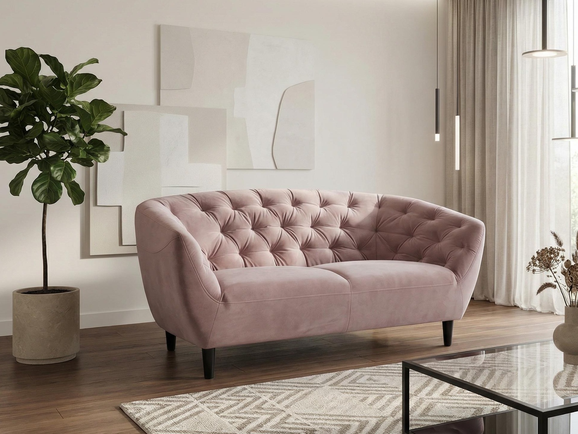 Chesterfield-sófi Norsica 260 (Púðurbleikur)