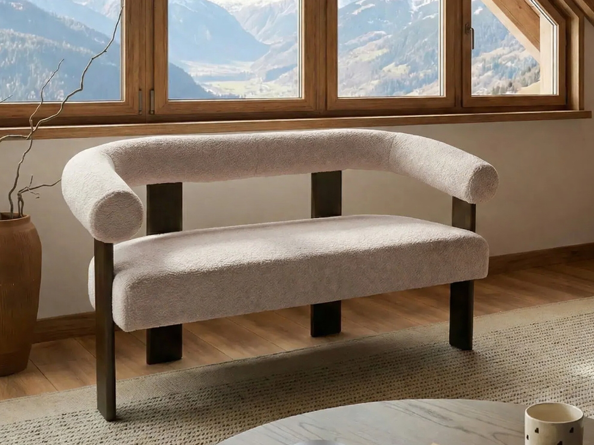 Bólstraður bekkur Berwyn 2709 (Beige + Dökkur viður)