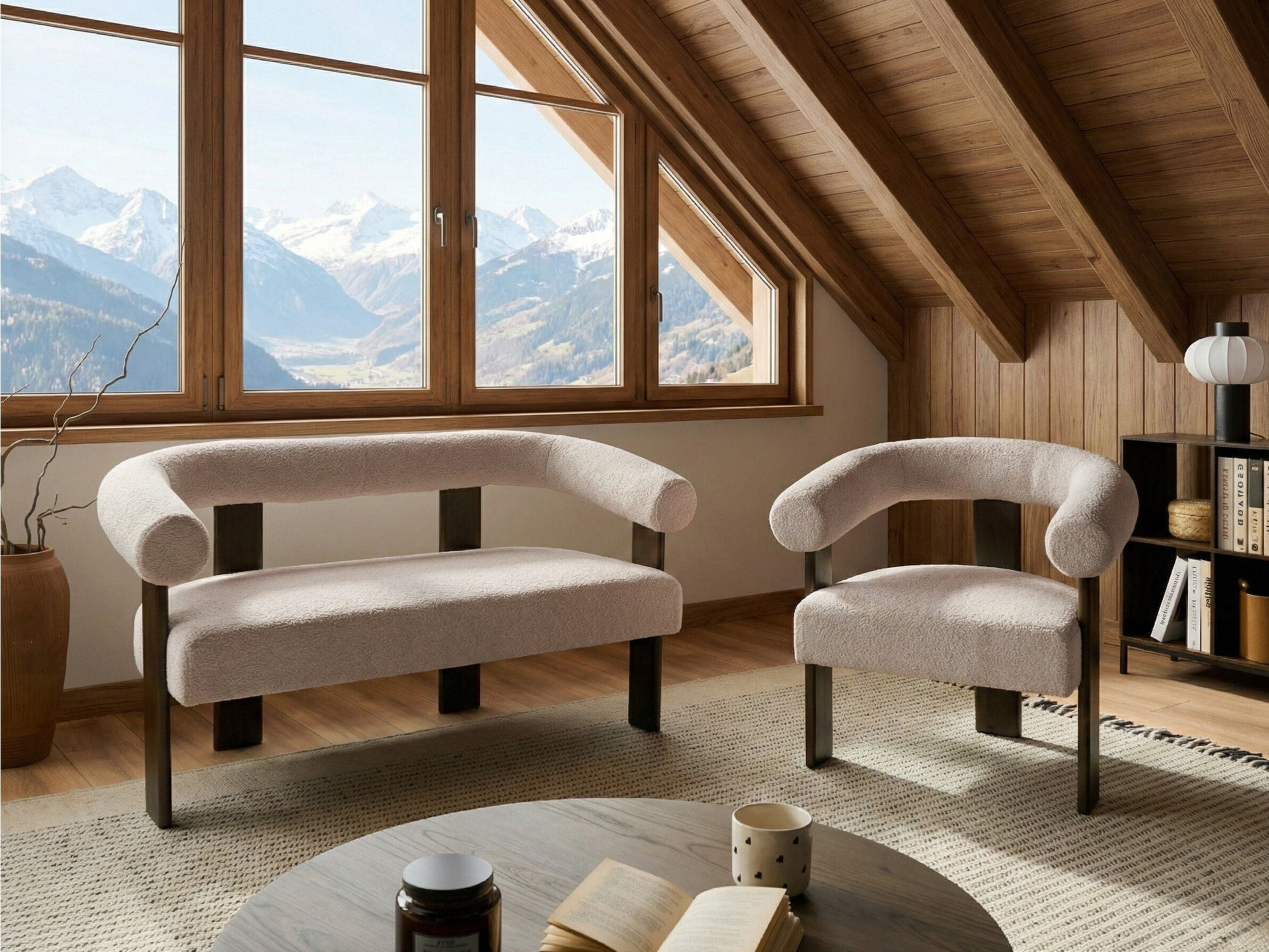 Bólstraður bekkur Berwyn 2709 (Beige + Dökkur viður)