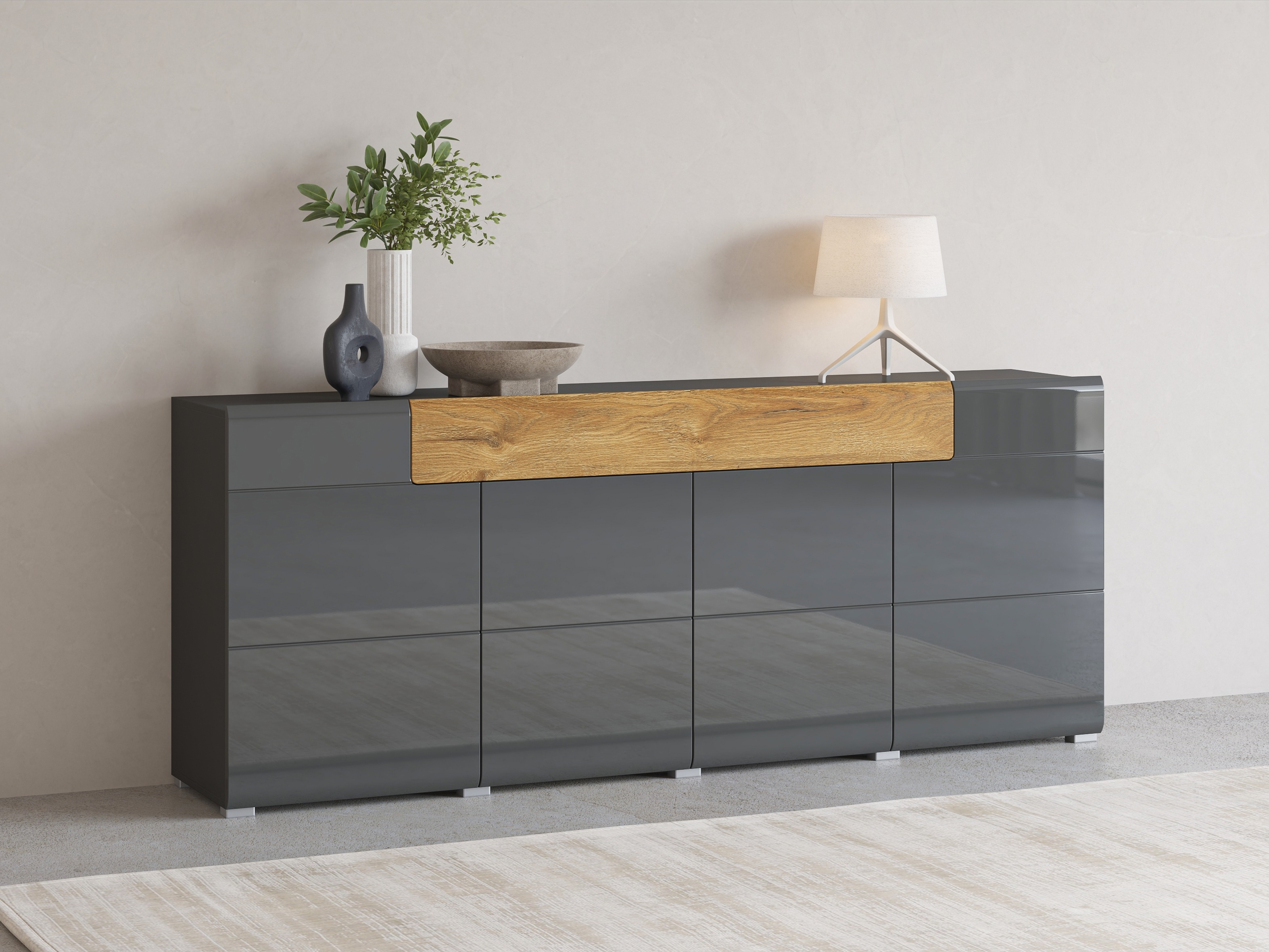 Kommóða Torsone 102 (Antrasít + Gloss antrasít + Grandson-eik)