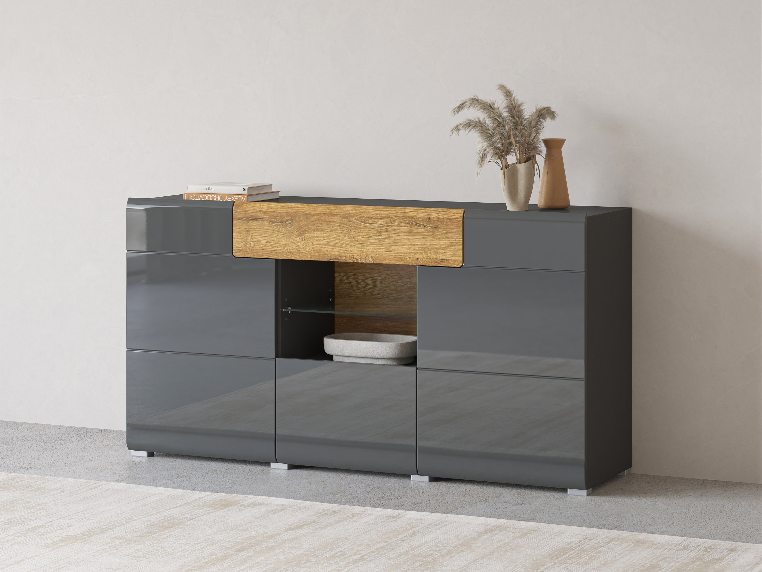 Kommóða Torsone 108 (Antrasít + Gloss antrasít + Grandson-eik)