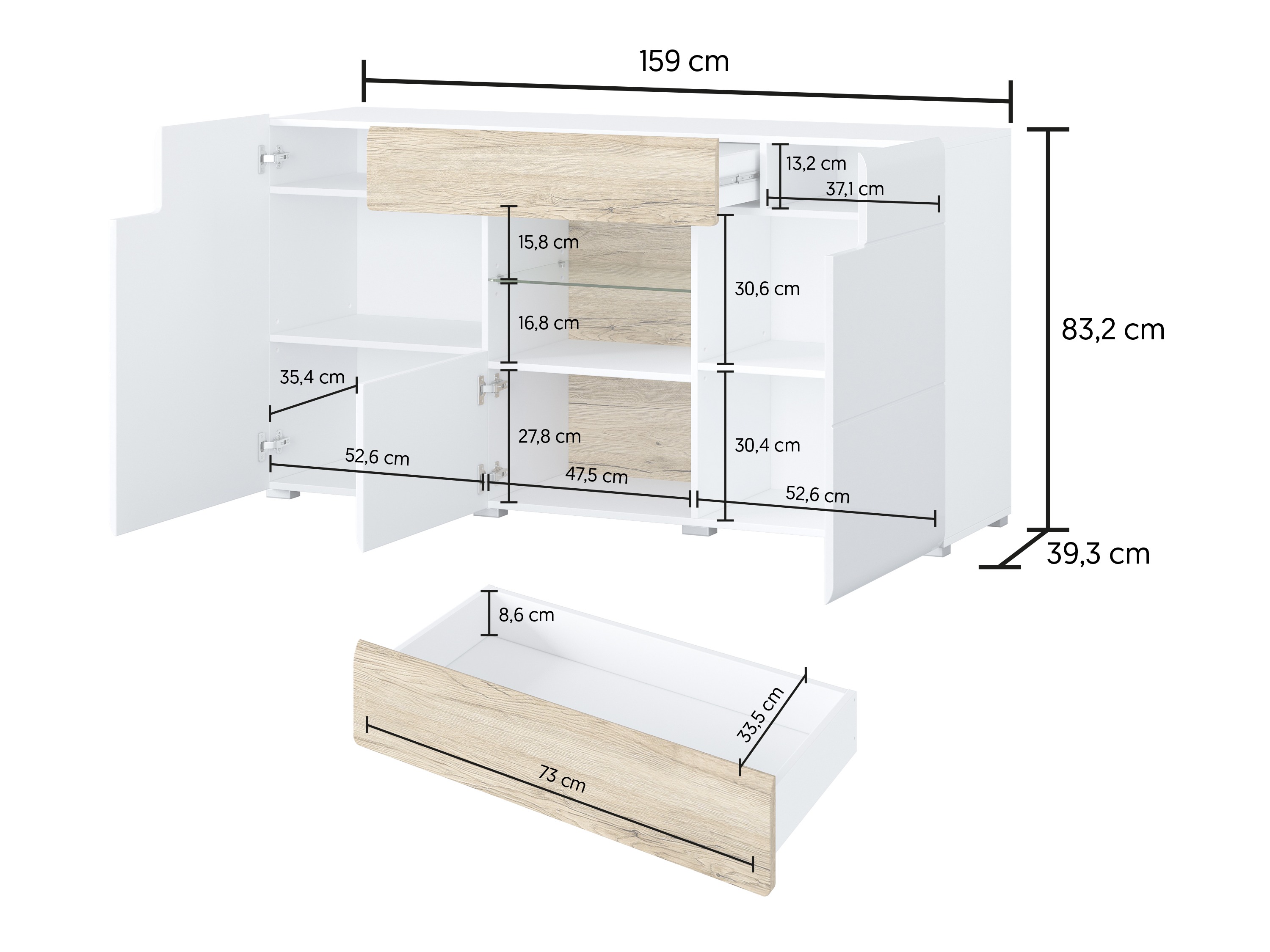 Kommóða Torsone 108 (Hvítur + Hvítt háglans)