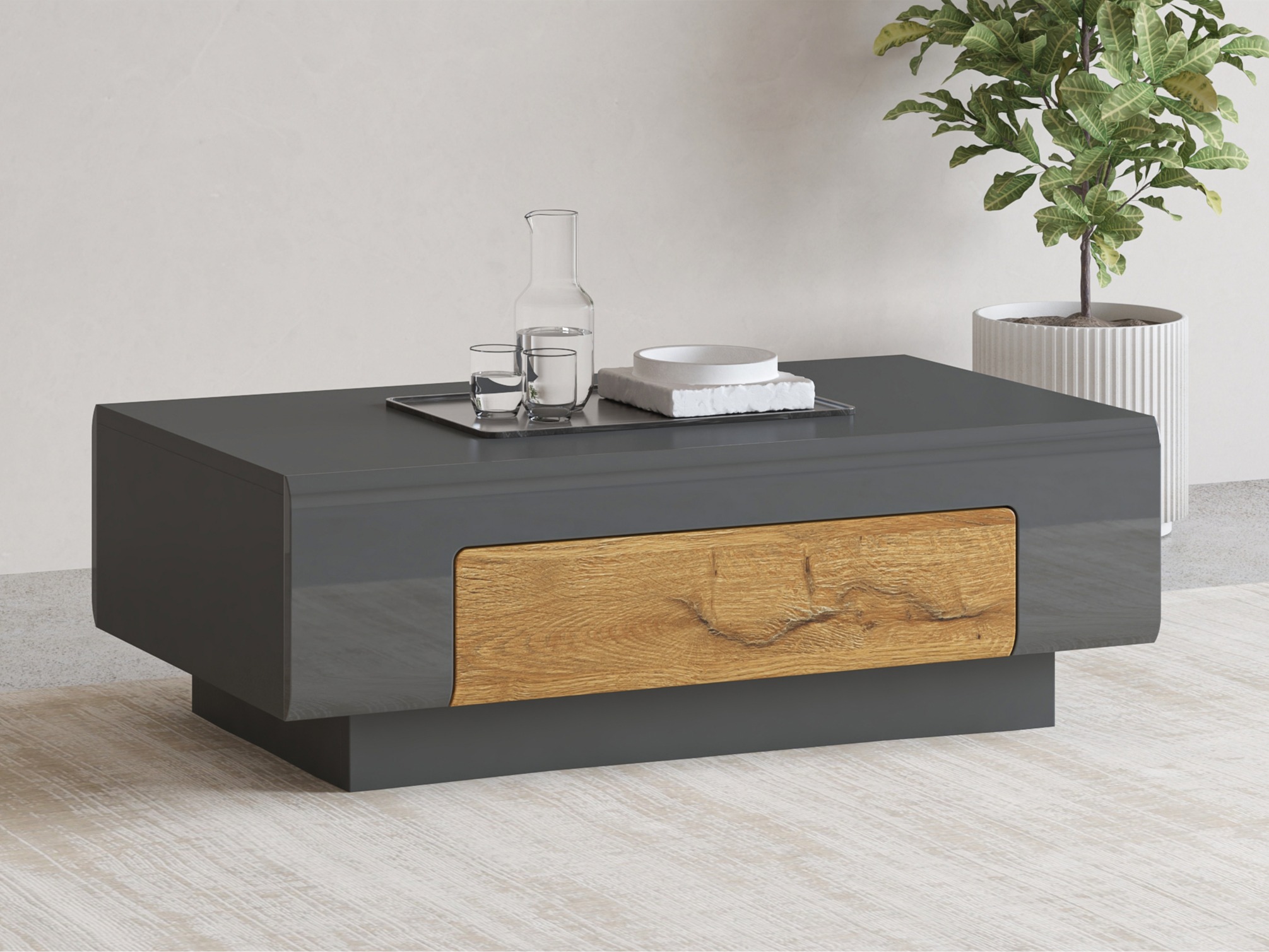 Sófaborð Torsone 111 (Antrasít + Gloss antrasít + Grandson-eik)