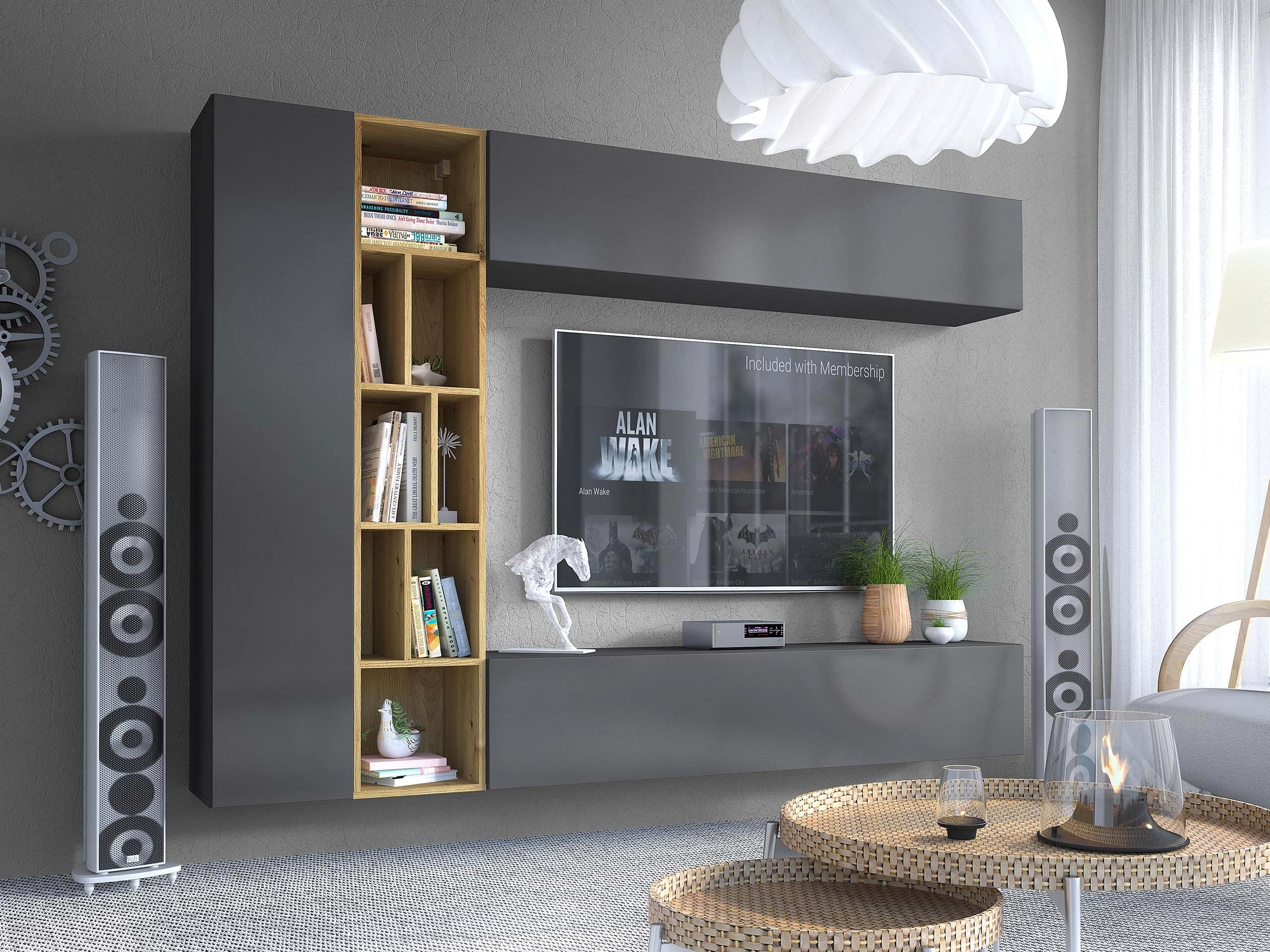 Stofusett Comfivo Natura (Grár + Artisan-eik)