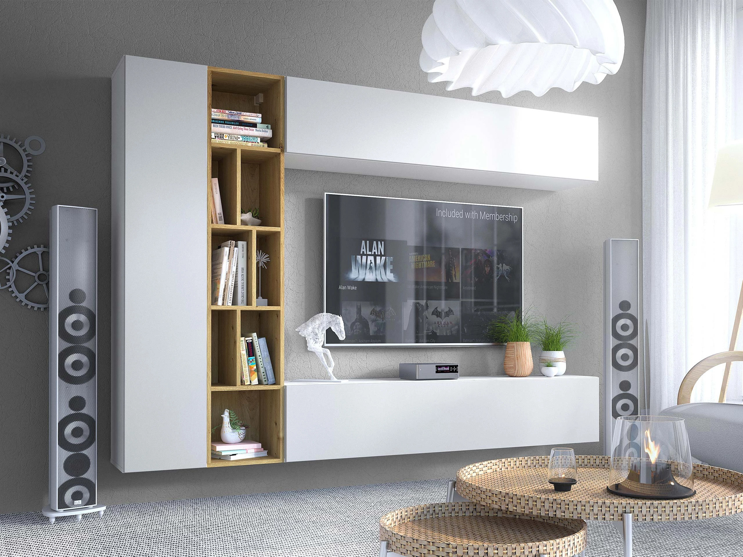 Stofusett Comfivo Natura (Hvítur + Artisan-eik)