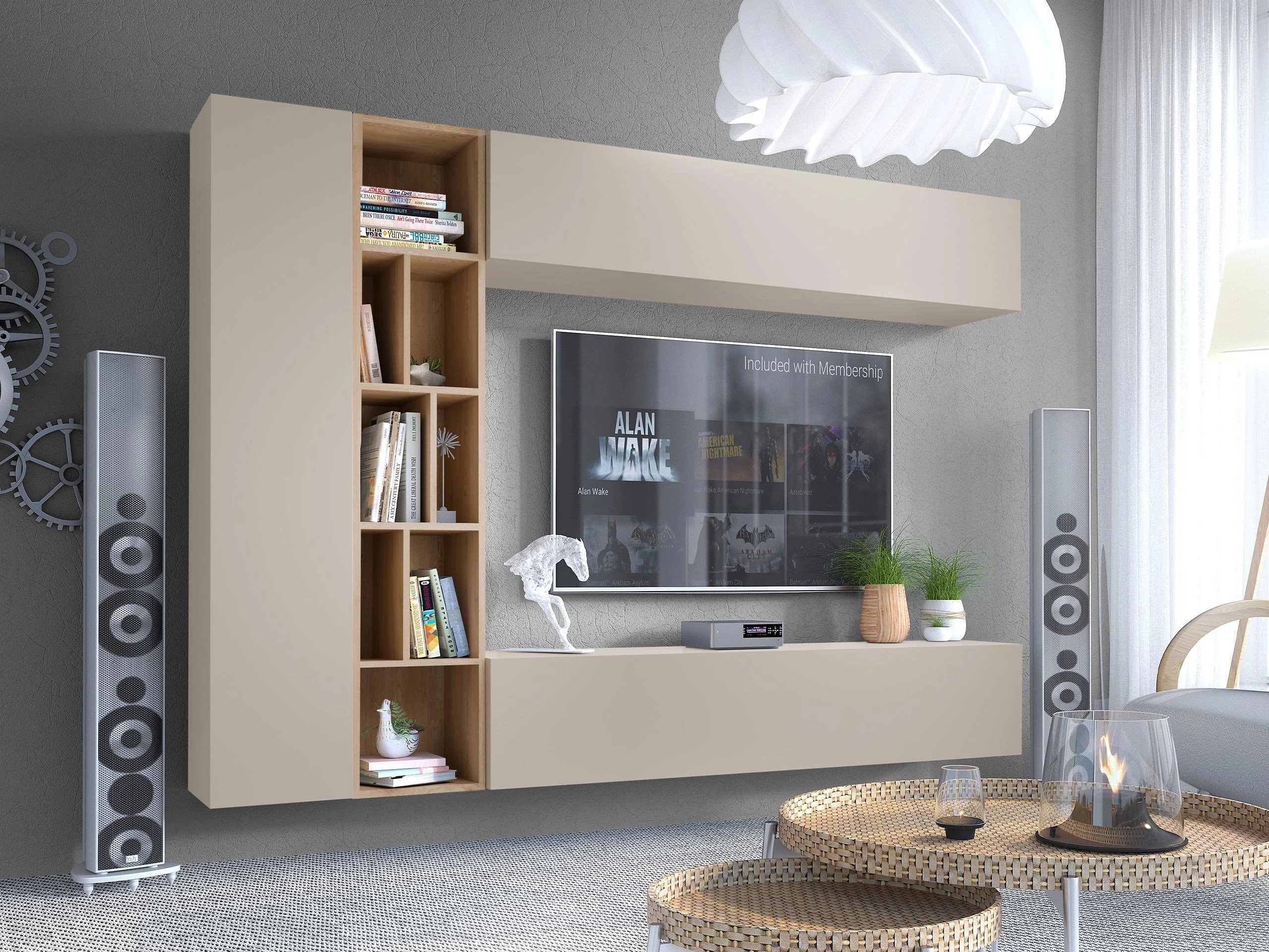 Stofusett Comfivo Natura (Kasmír + Artisan-eik)