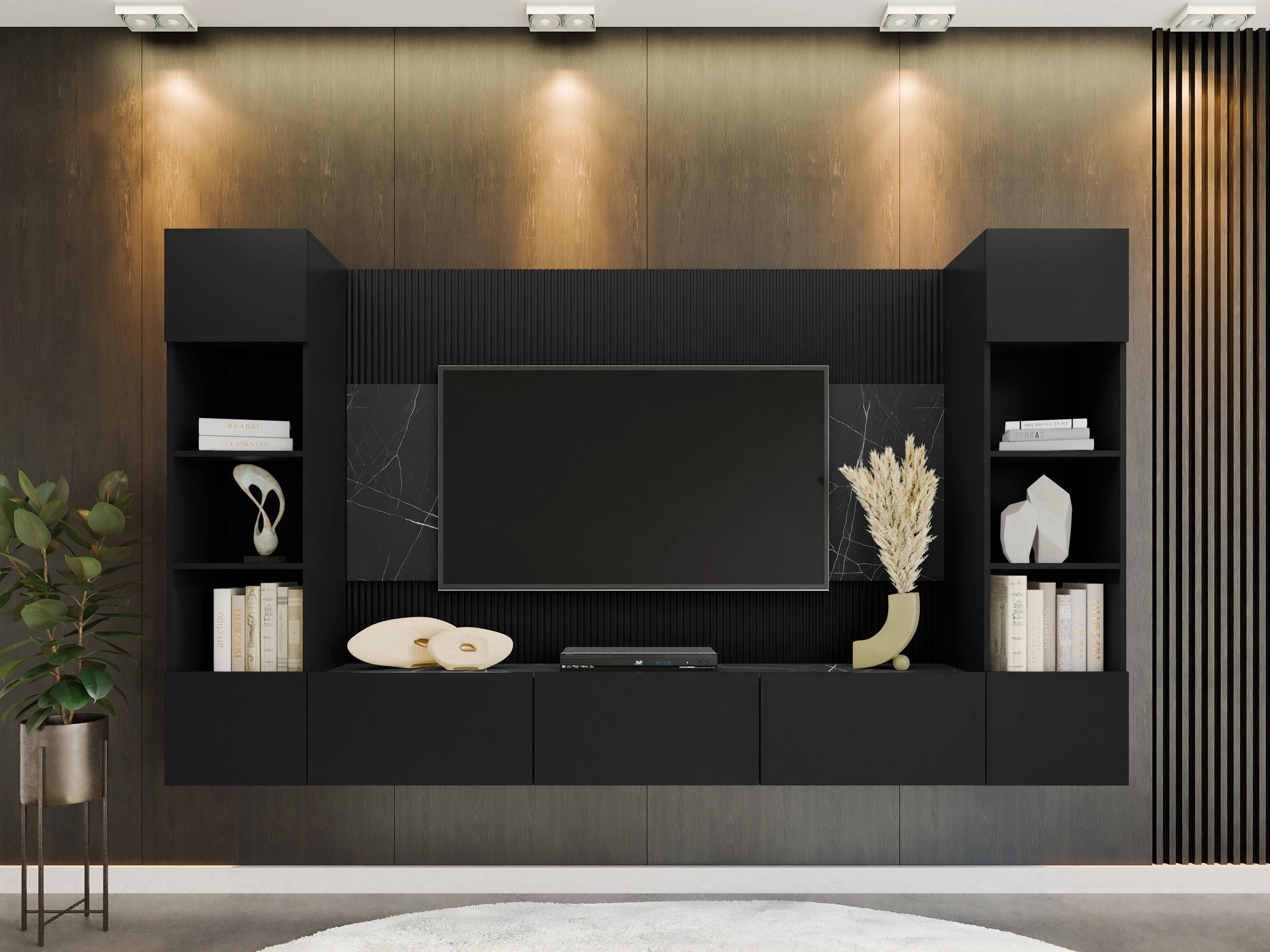 Stofusett Comfivo Salix I (Svartur + Svartur marmari)