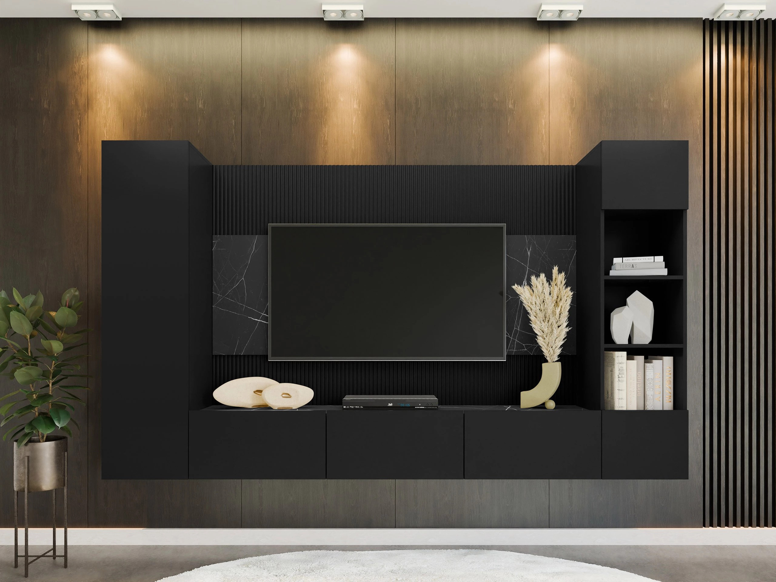 Stofusett Comfivo Salix IV (Svartur + Svartur marmari)