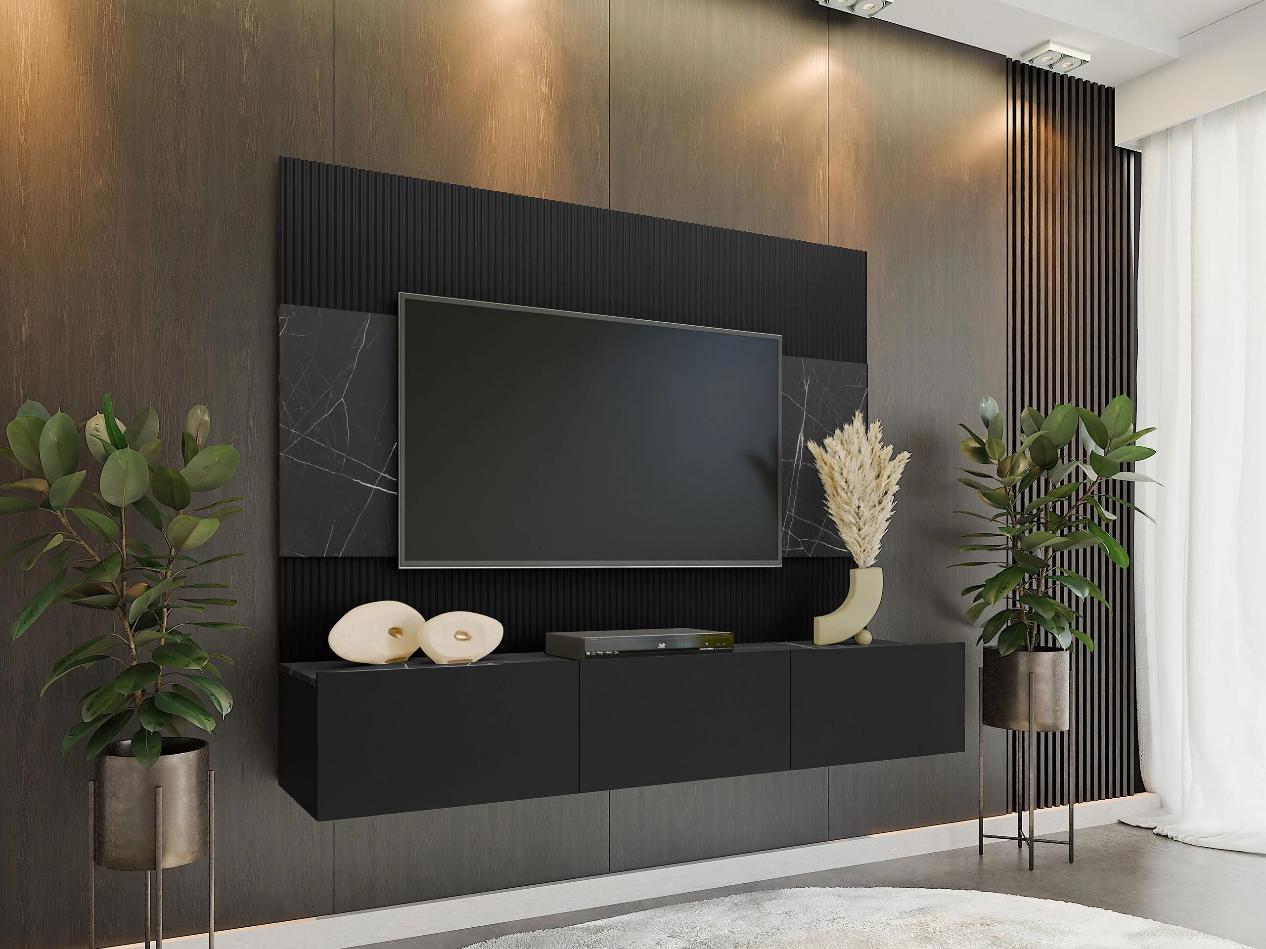 Stofusett Comfivo Salix (Svartur + Svartur marmari)