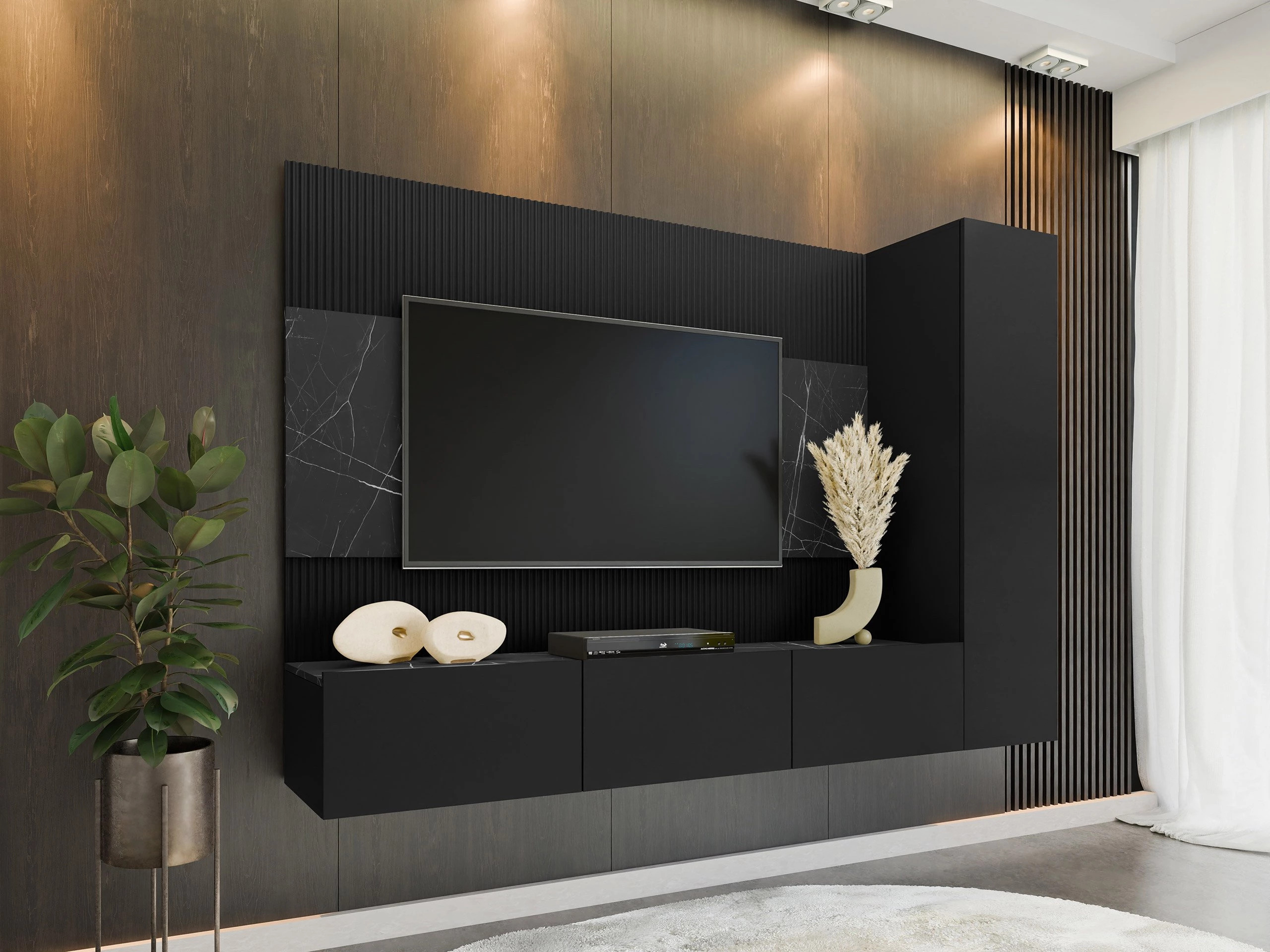 Stofusett Comfivo Salix VI (Svartur + Svartur marmari)