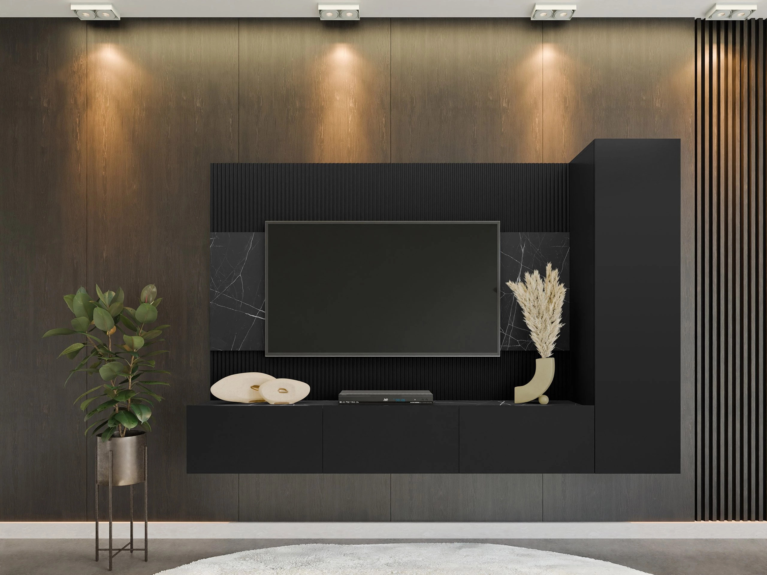 Stofusett Comfivo Salix VI (Svartur + Svartur marmari)