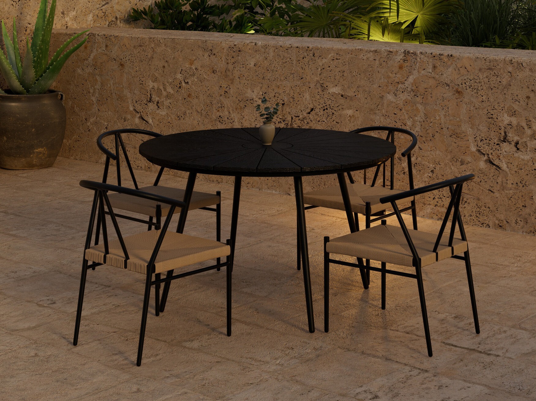Borð og stólasett Dallas 5254 (Svartur + beige)