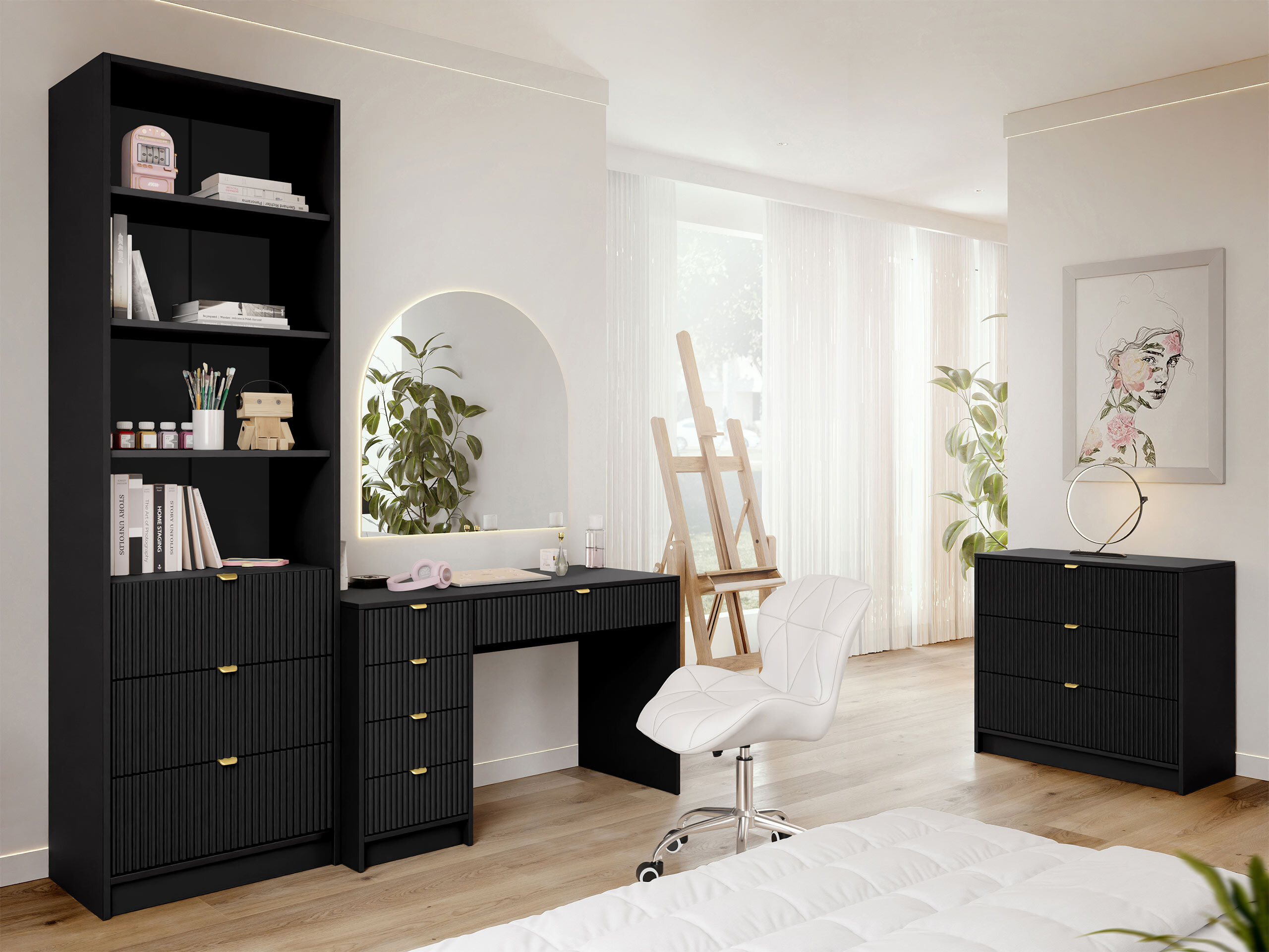 Heimaskrifstofusett Comfivo Papilio V (Svartur)