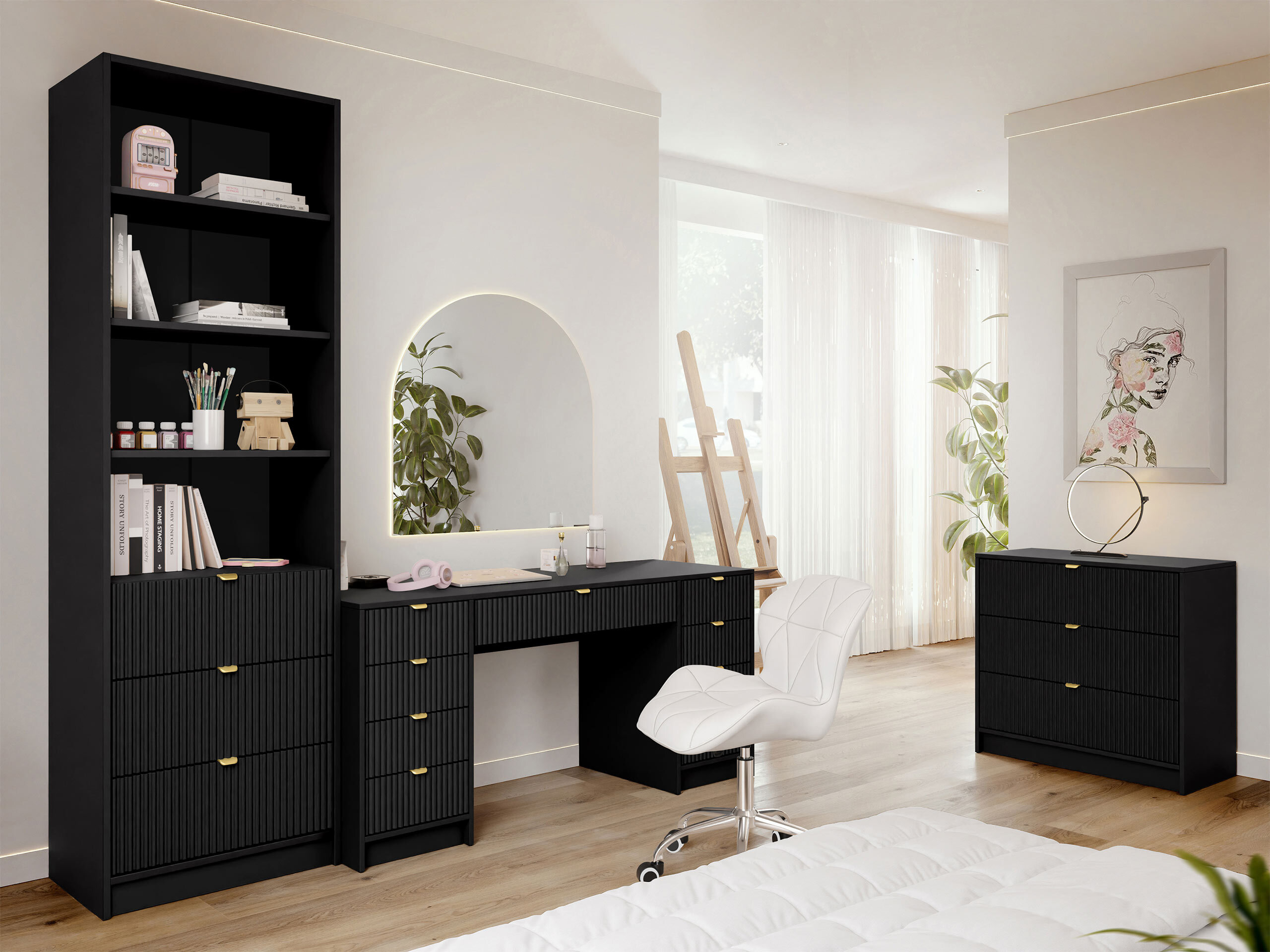 Heimaskrifstofusett Comfivo Papilio VI (Svartur)