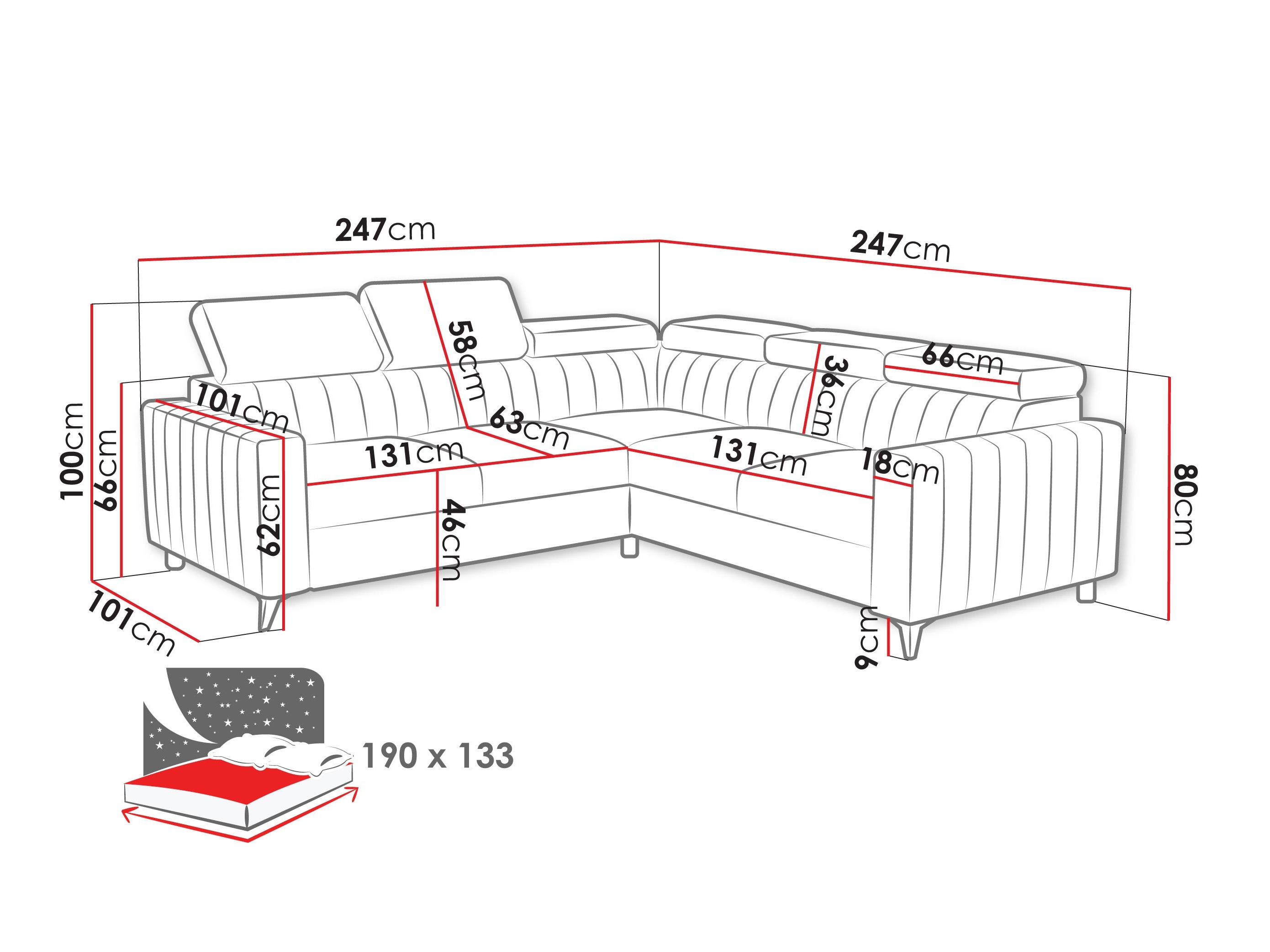 Horn­sófi Columbus 201 (Flow 06)