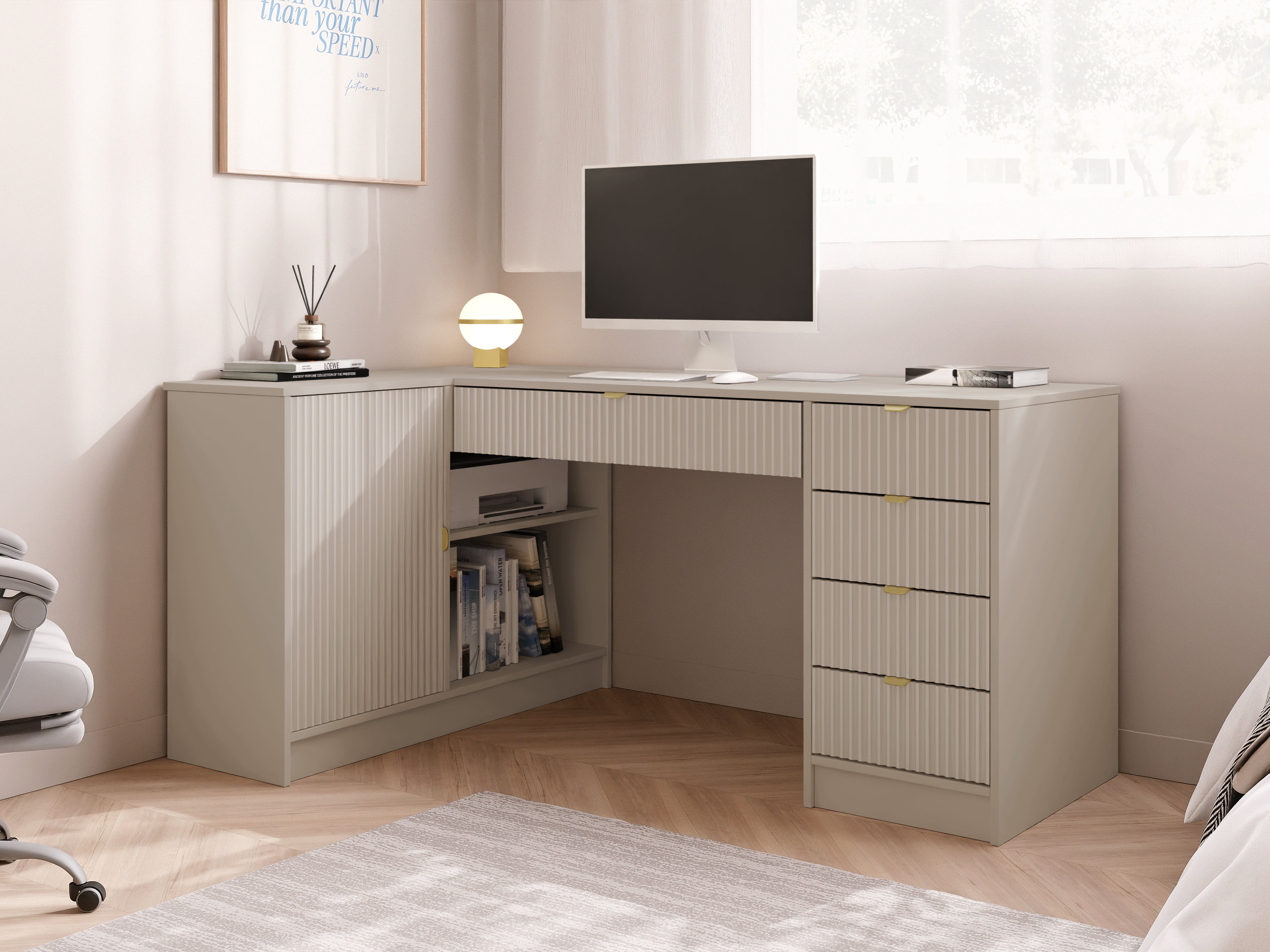 Hornskrifborð Comfivo Papilio II (Beige)
