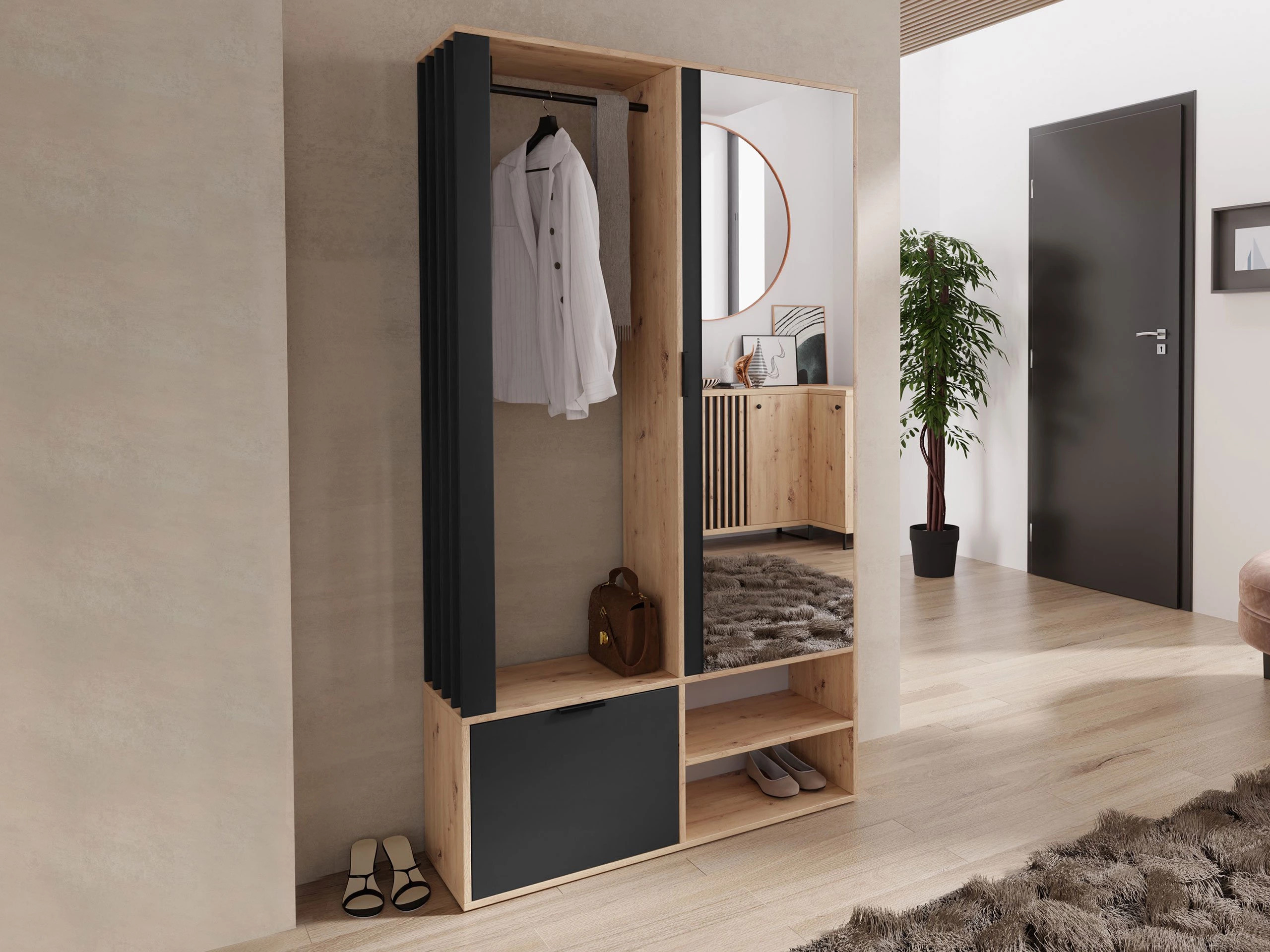 Forstofusett Vinea (Artisan-eik + Svartur)