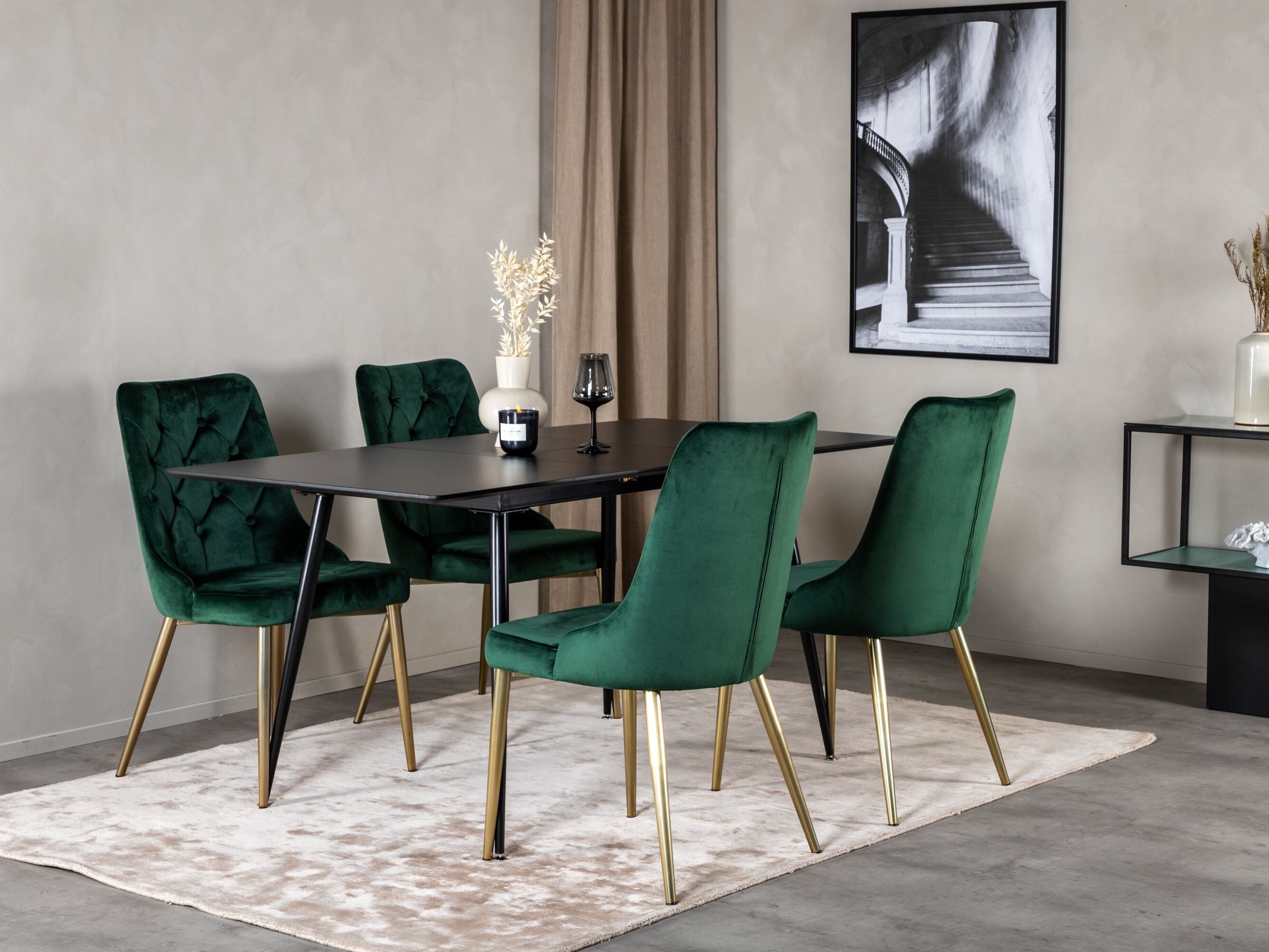 Borðstofusett Dallas 1522 (Grænn + Gylltur)