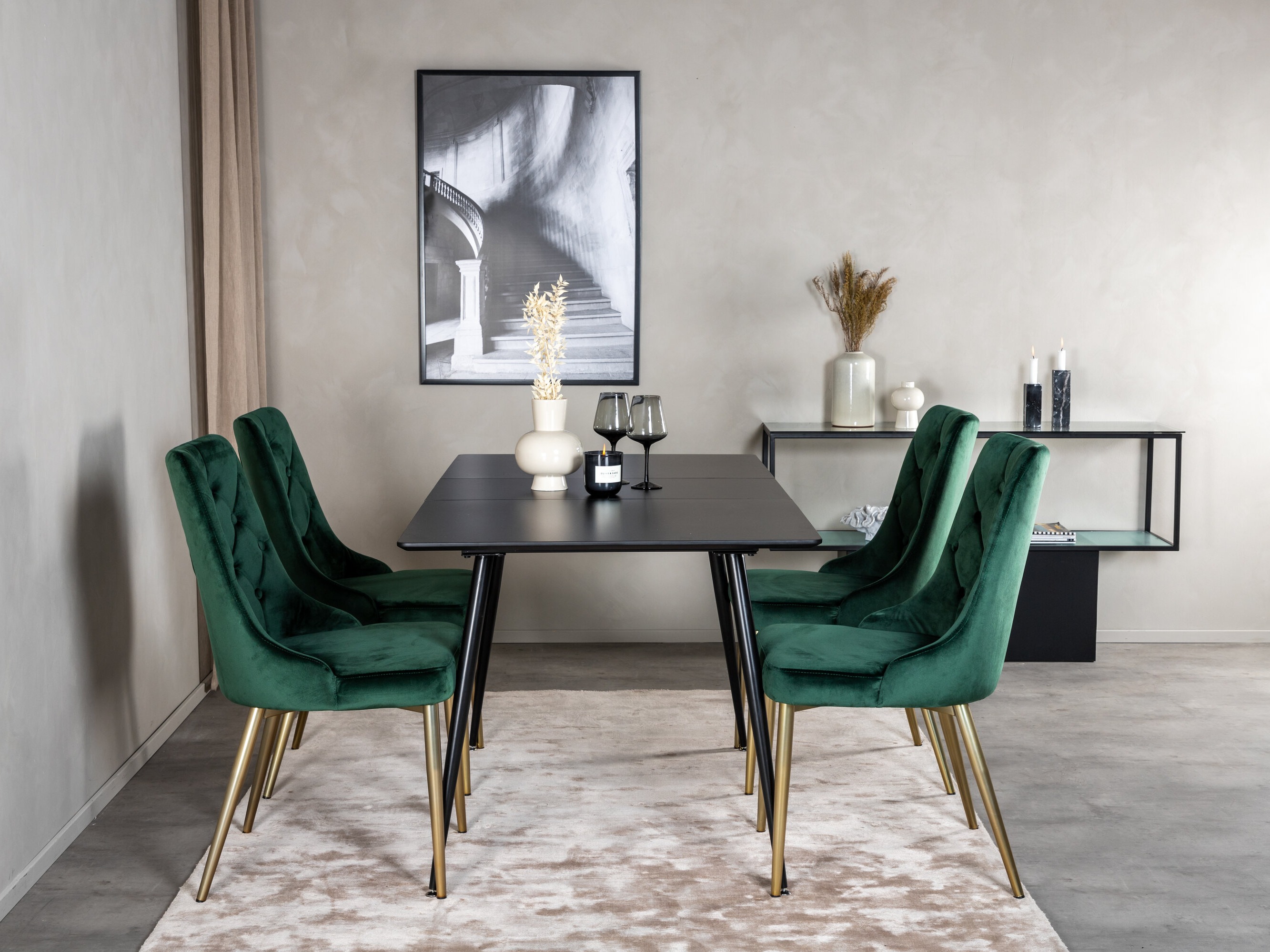 Borðstofusett Dallas 1522 (Grænn + Gylltur)
