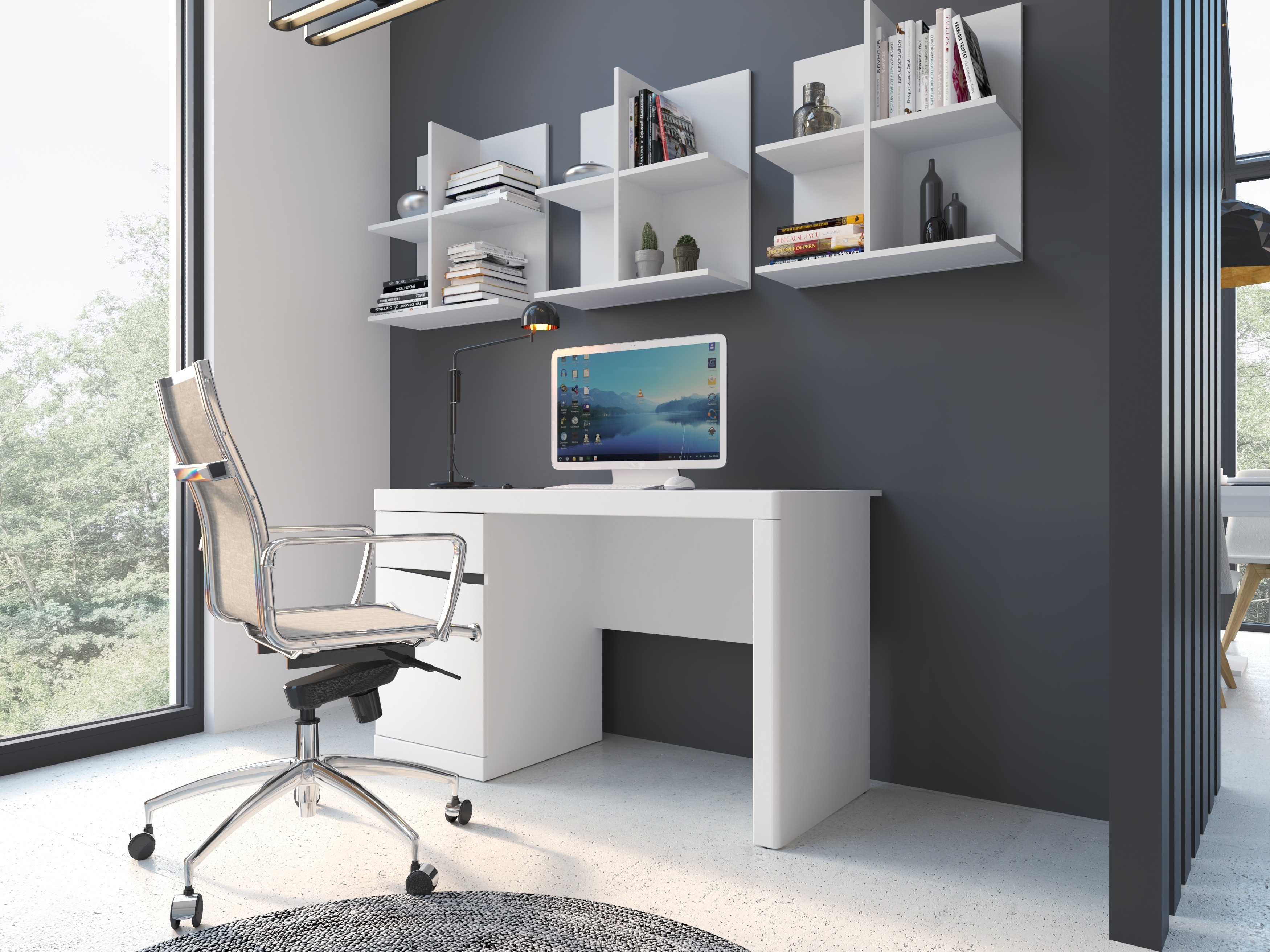 Heimaskrifstofusett Venlori 130 (Hvítur + Grafít)