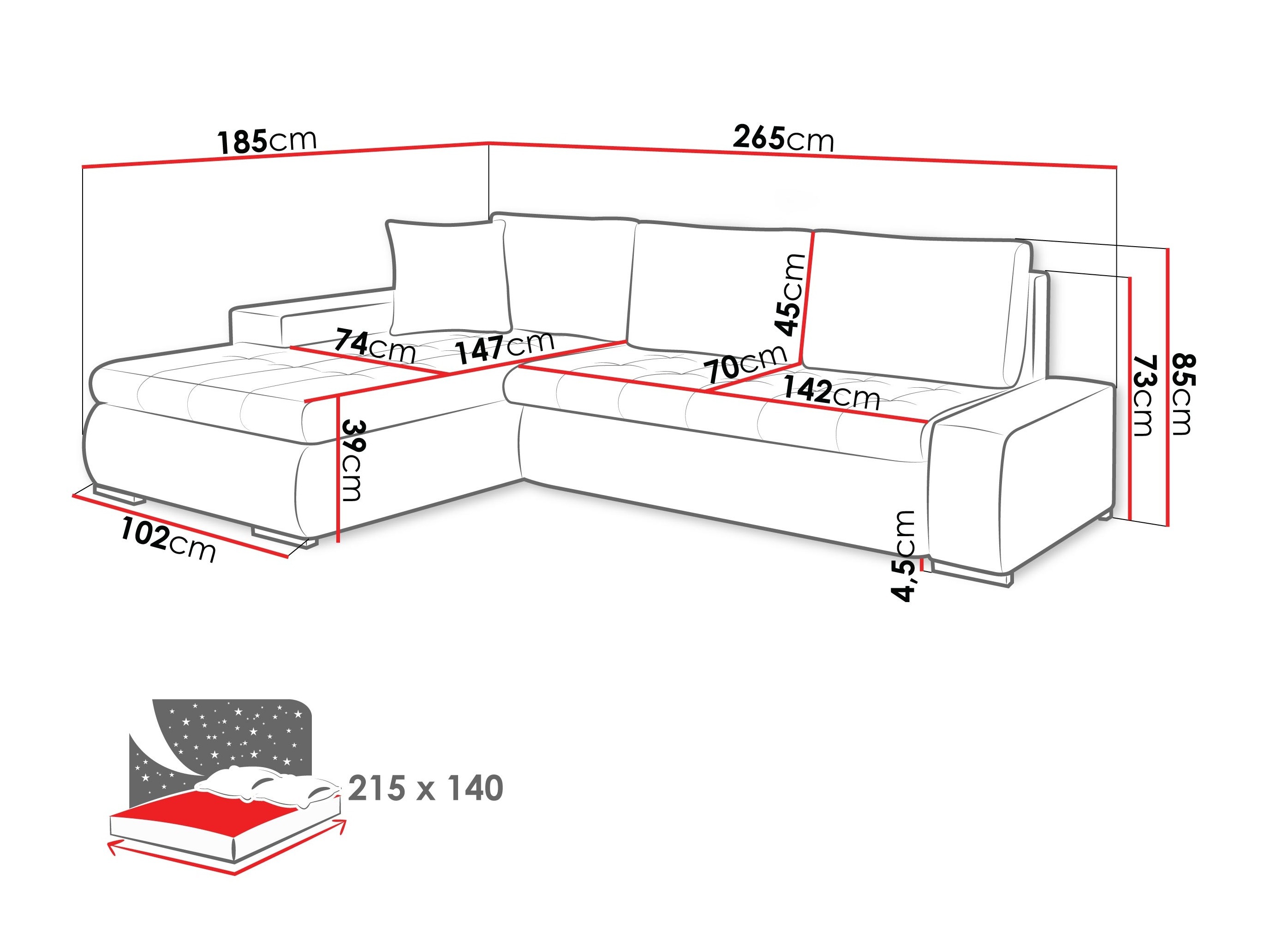 Horn­sófi Comfivo Nitor (Soft 011 + Lawa 06)